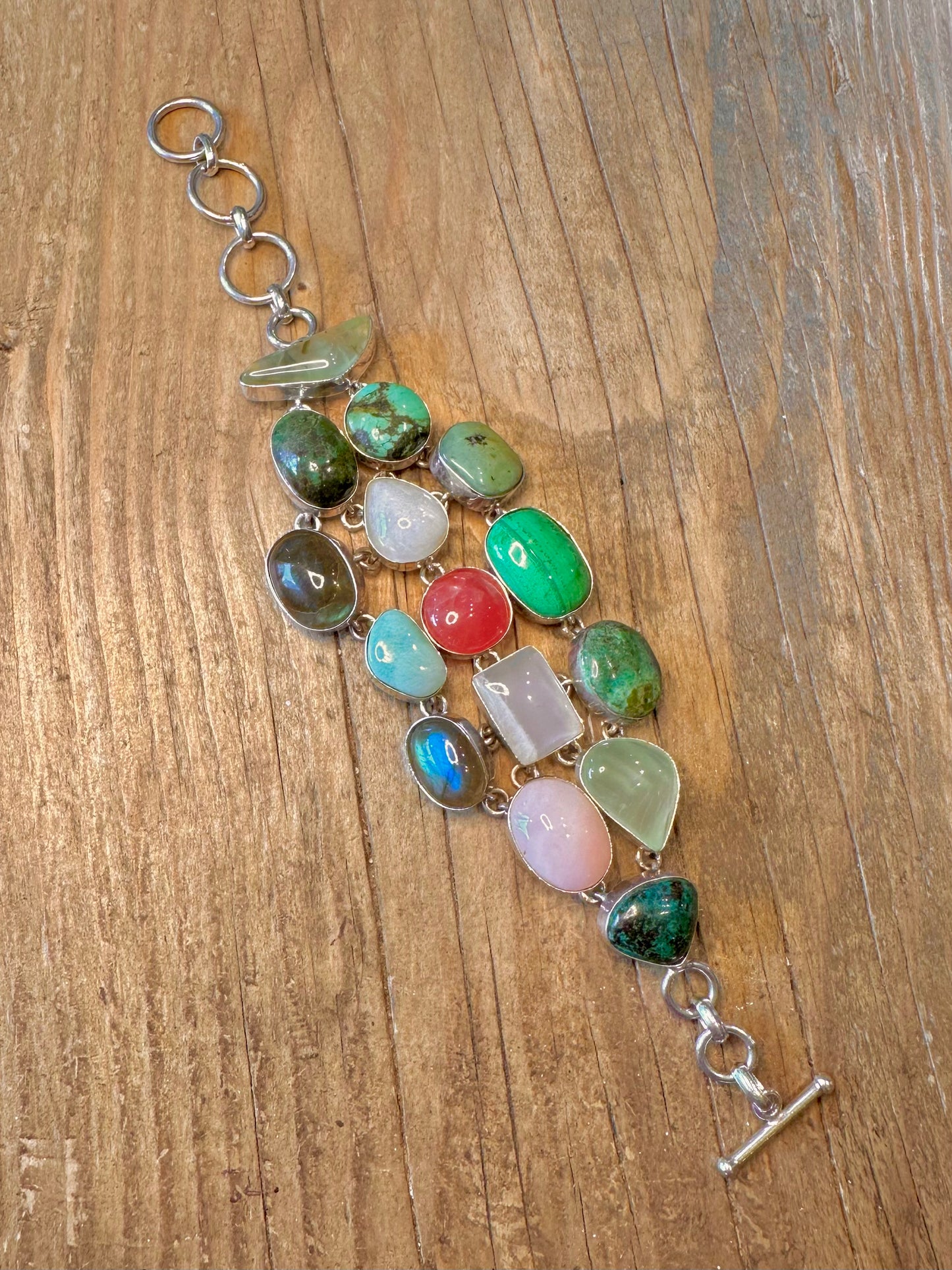 Multi Gemstone Chunky T Bar Clasp 6 to 7.5 inch Bracelet