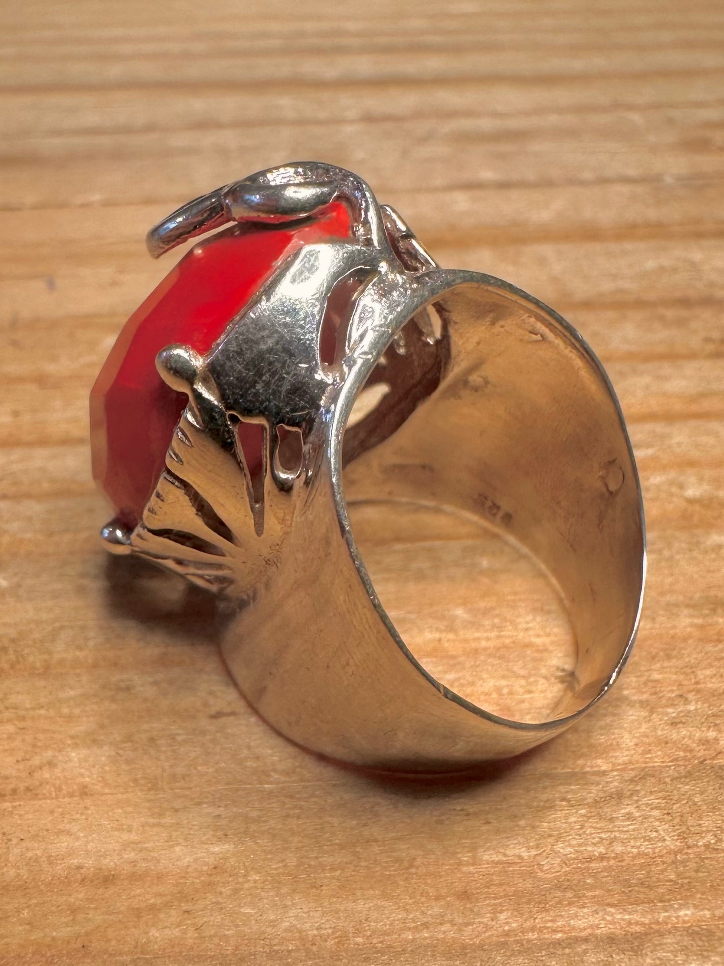 Vintage Faceted Red Stone Boho 925 Sterling Silver Size Q Ring
