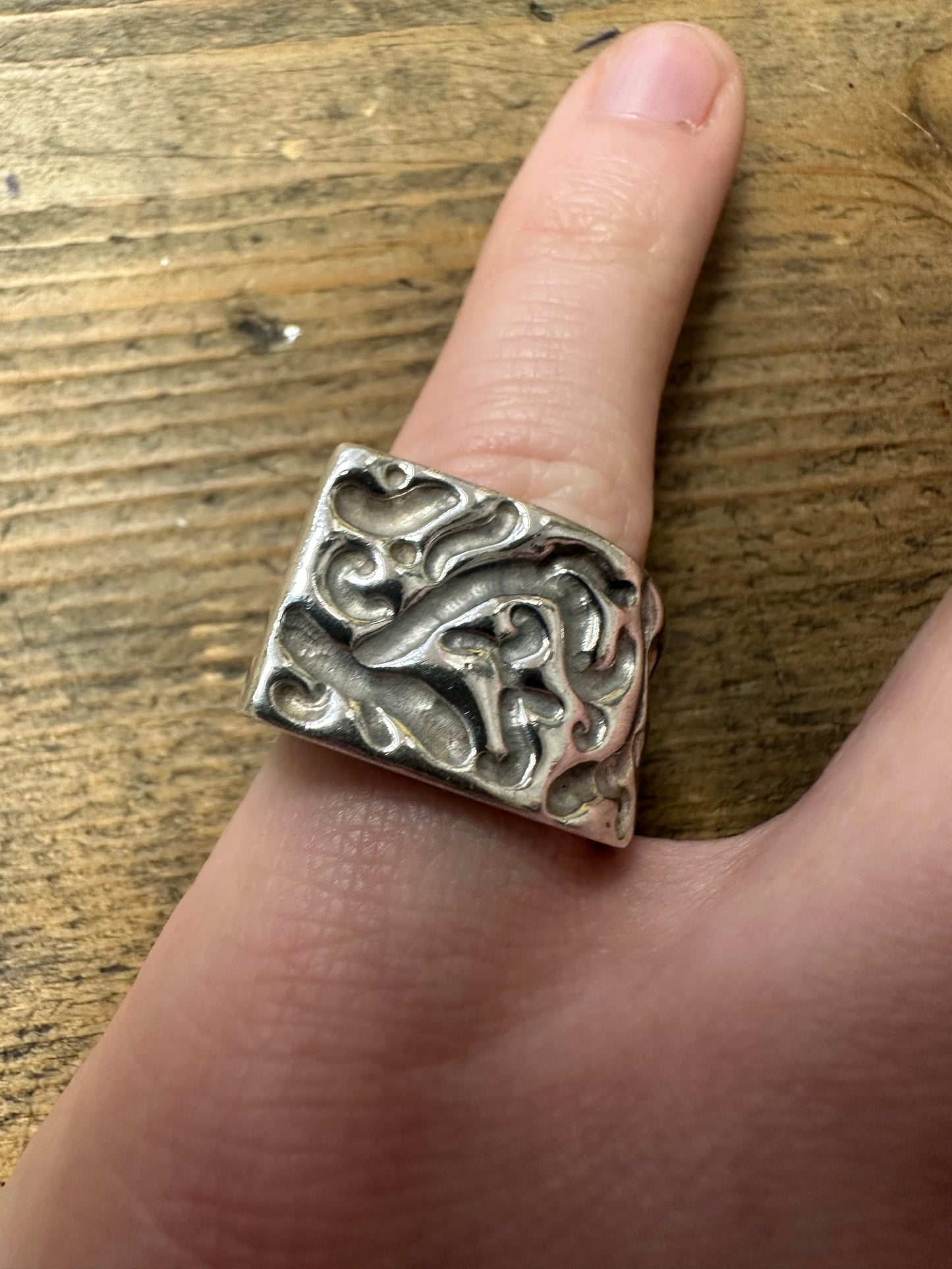 Modernist Abstract Textured Effect 925 Silver Size N Ring