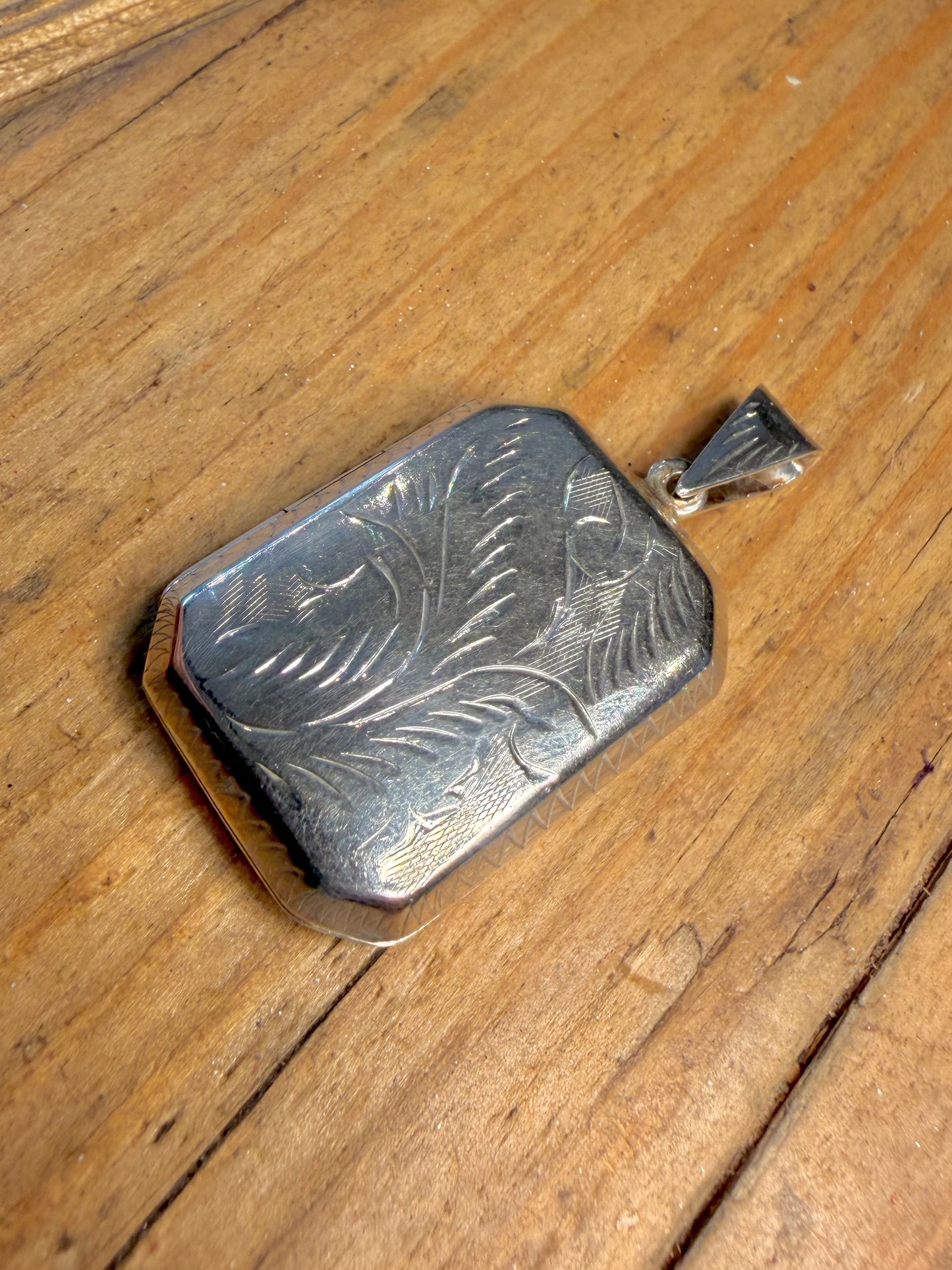 Large Rectangle Floral Engraved Locket 925 Sterling Silver Pendant