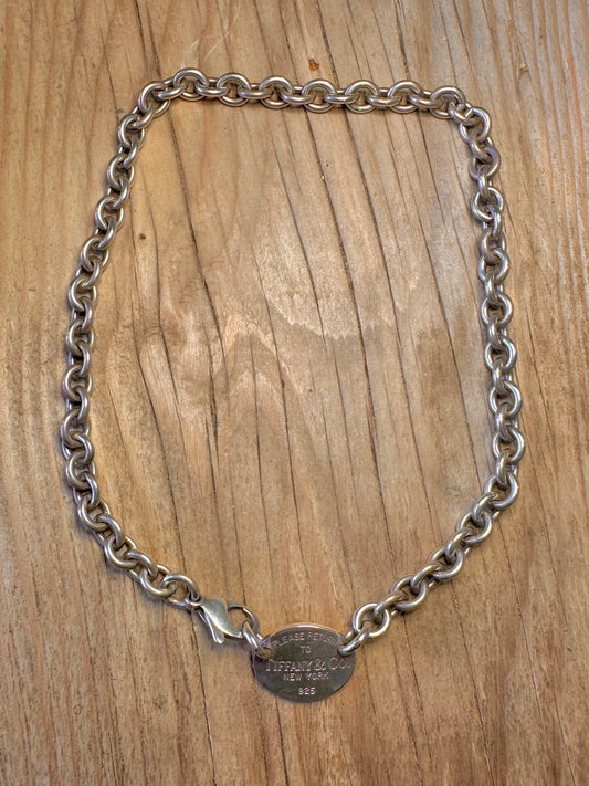 Vintage Tiffany & Co Chunky Belcher Return Oval Tag 925 Sterling Silver 15.5 inch Necklace