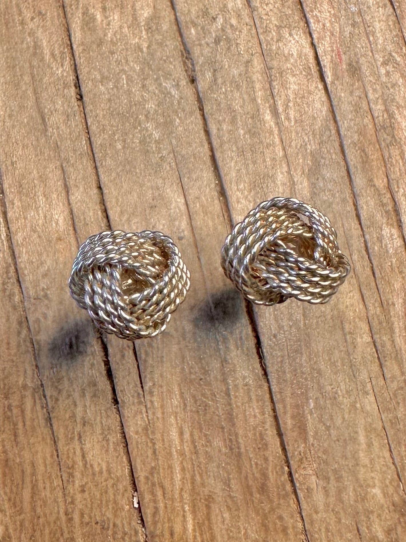 Vintage Twisted Knot 925 Sterling Silver Stud Earrings
