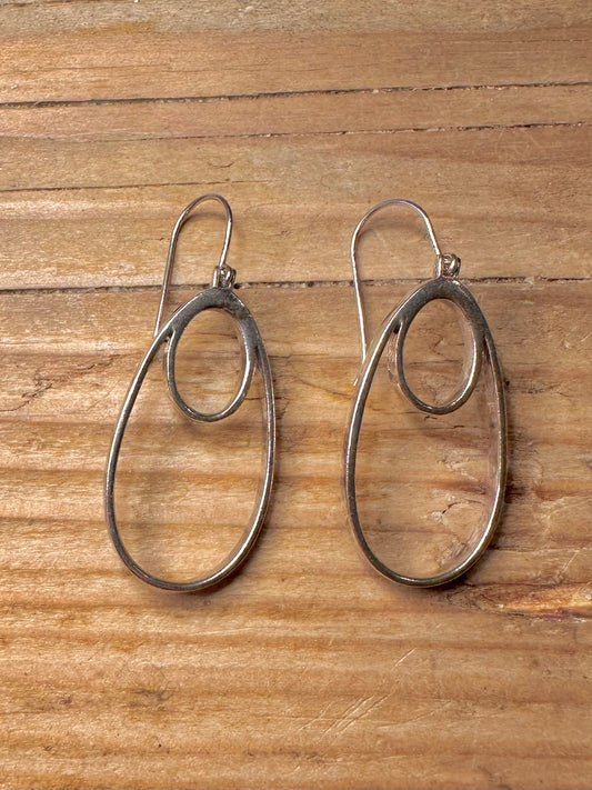 Abstract Double Oval 925 Sterling Silver Earrings