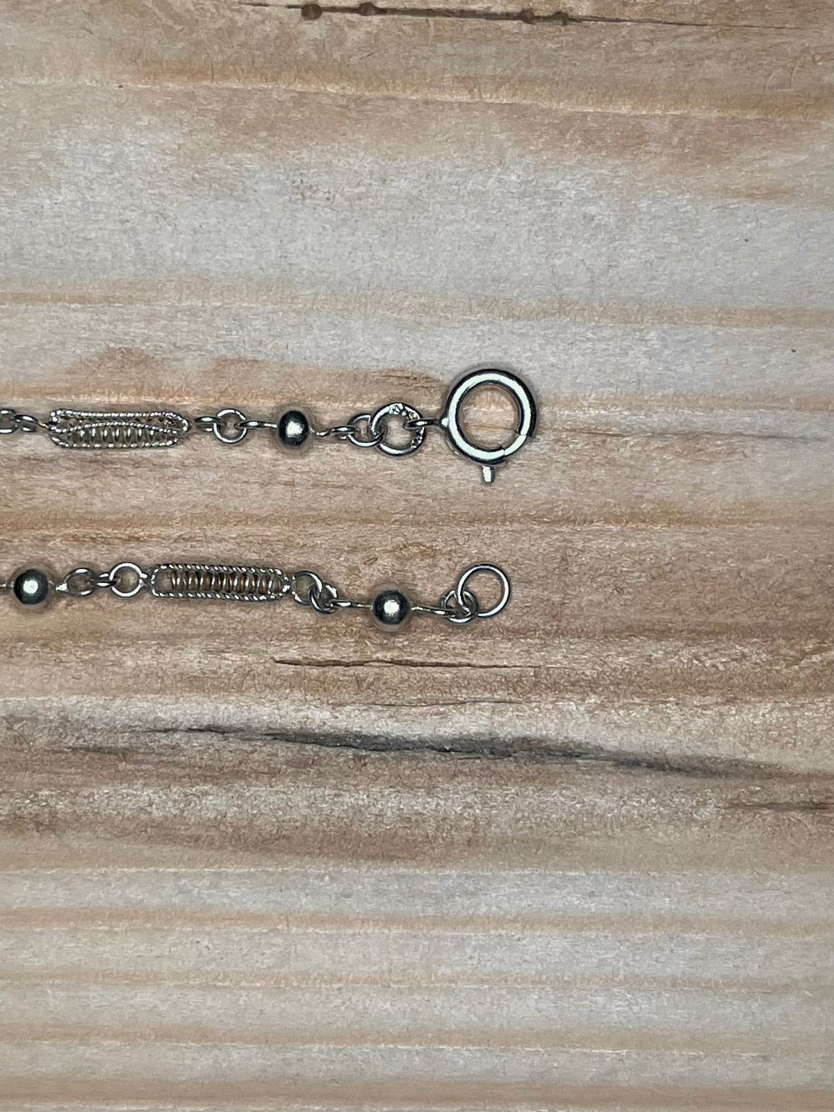Delicate Filigree Bar and Ball Link 925 Sterling Silver 8 Inch Bracelet
