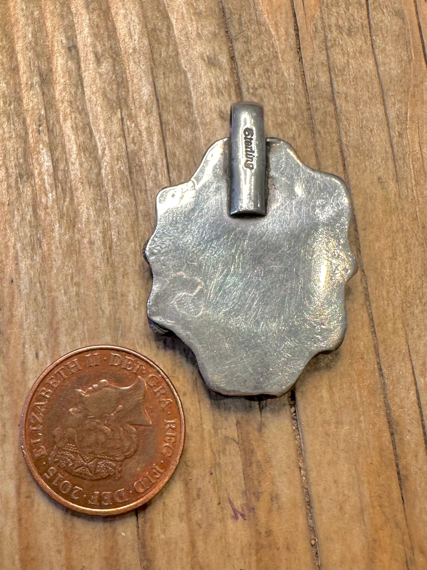 Vintage Navajo Polished Turquoise 925 Sterling Silver Pendant