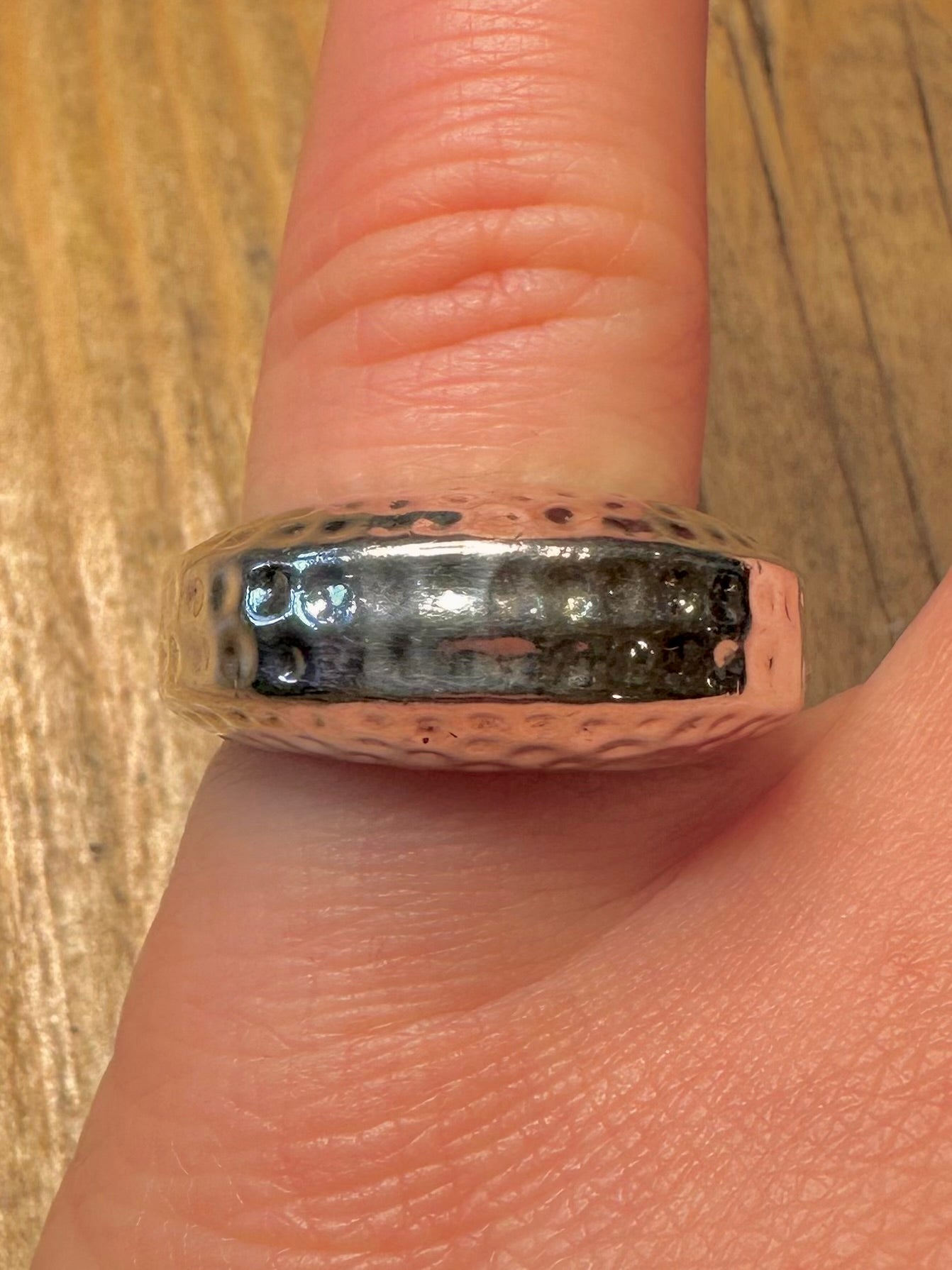 Modernist Hammered Dome 925 Sterling Silver Size N Ring