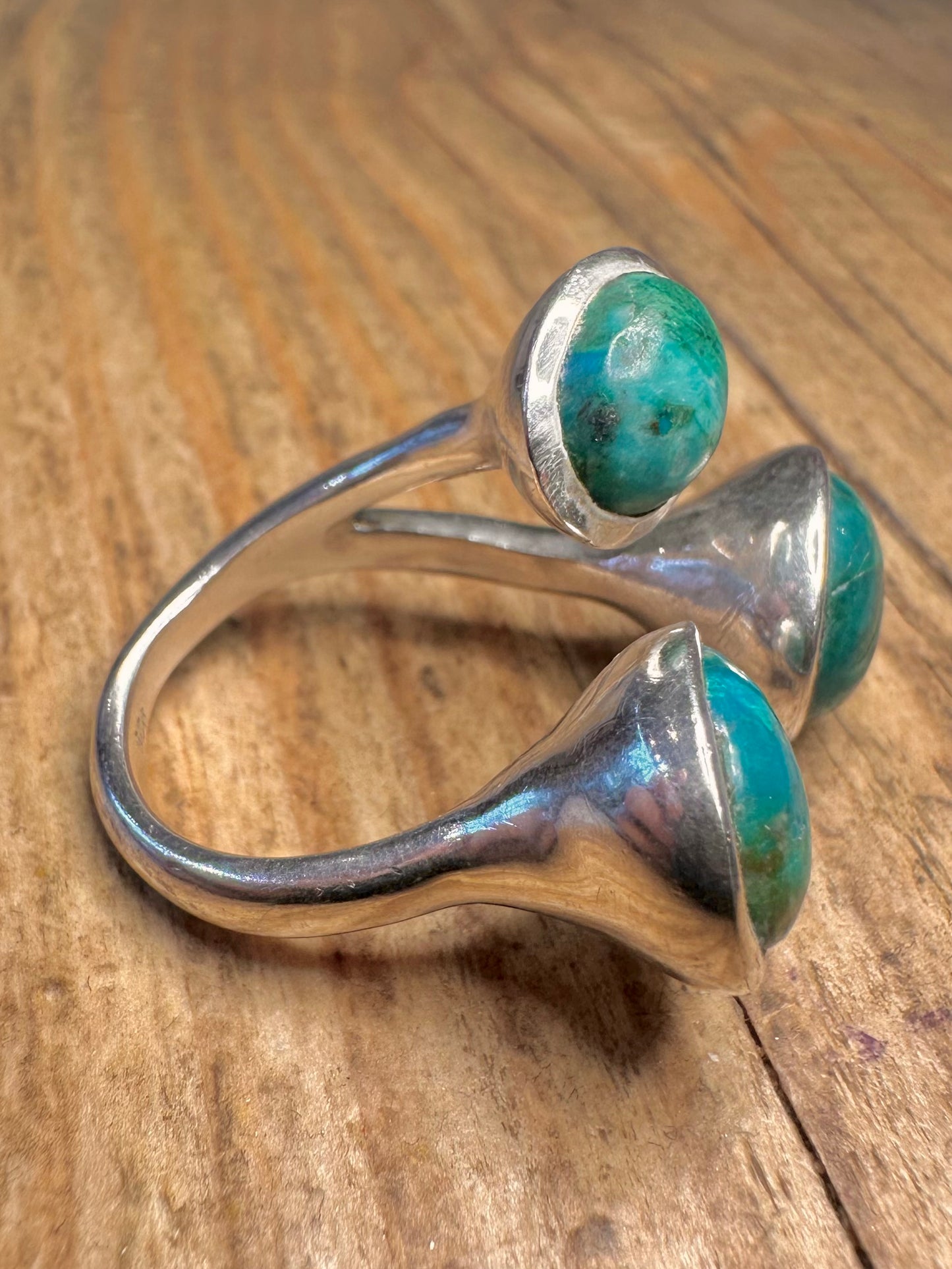Abstrakter türkisfarbener Ring aus 925er Sterlingsilber, Größe N