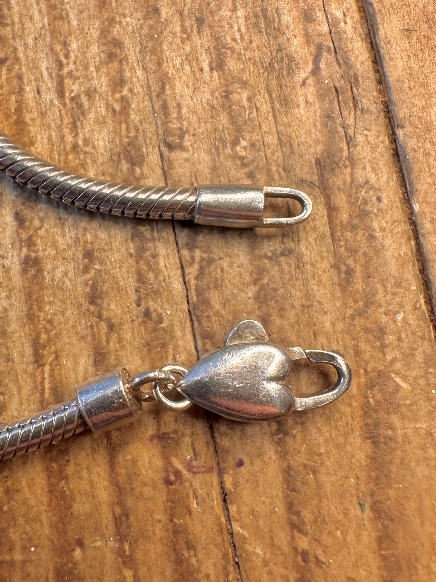 Snake Chain Heart Clasp 925 Sterling Silver 7.5 inch Bracelet