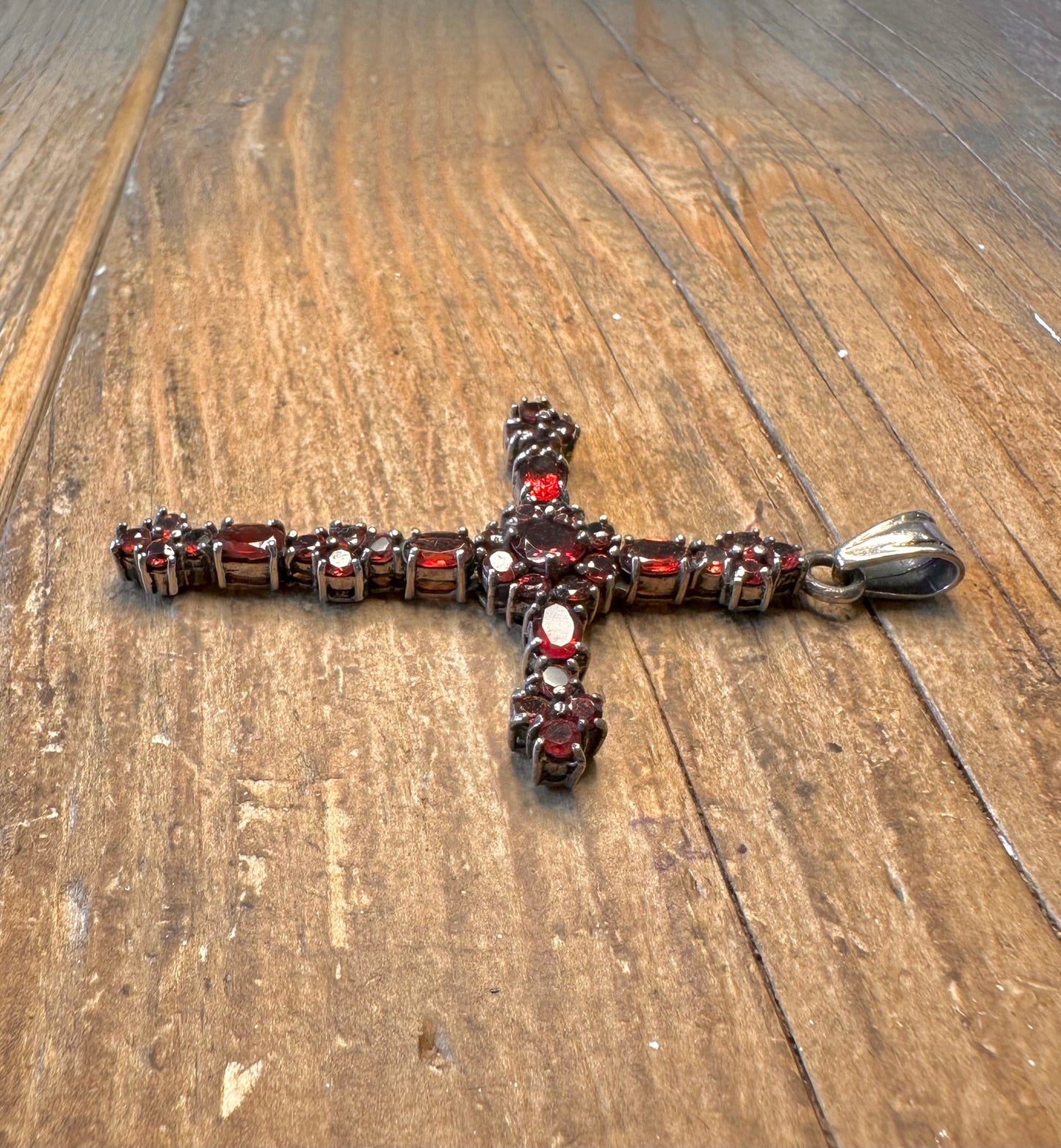 Garnet Large Cross 925 Sterling Silver Pendant