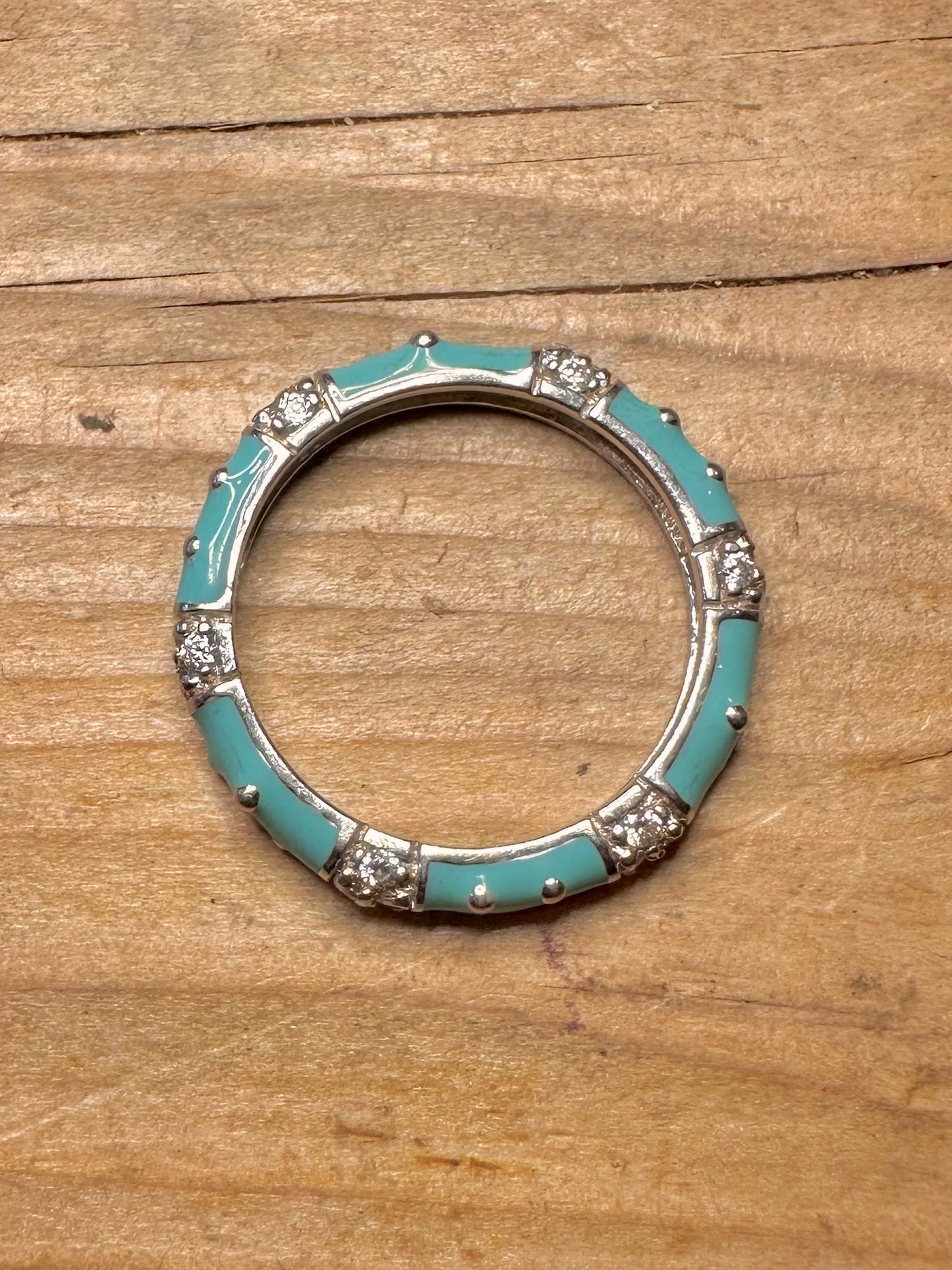 Modern Blue Enamel and White Stone Maker ESPO 925 Sterling Silver Size S Ring