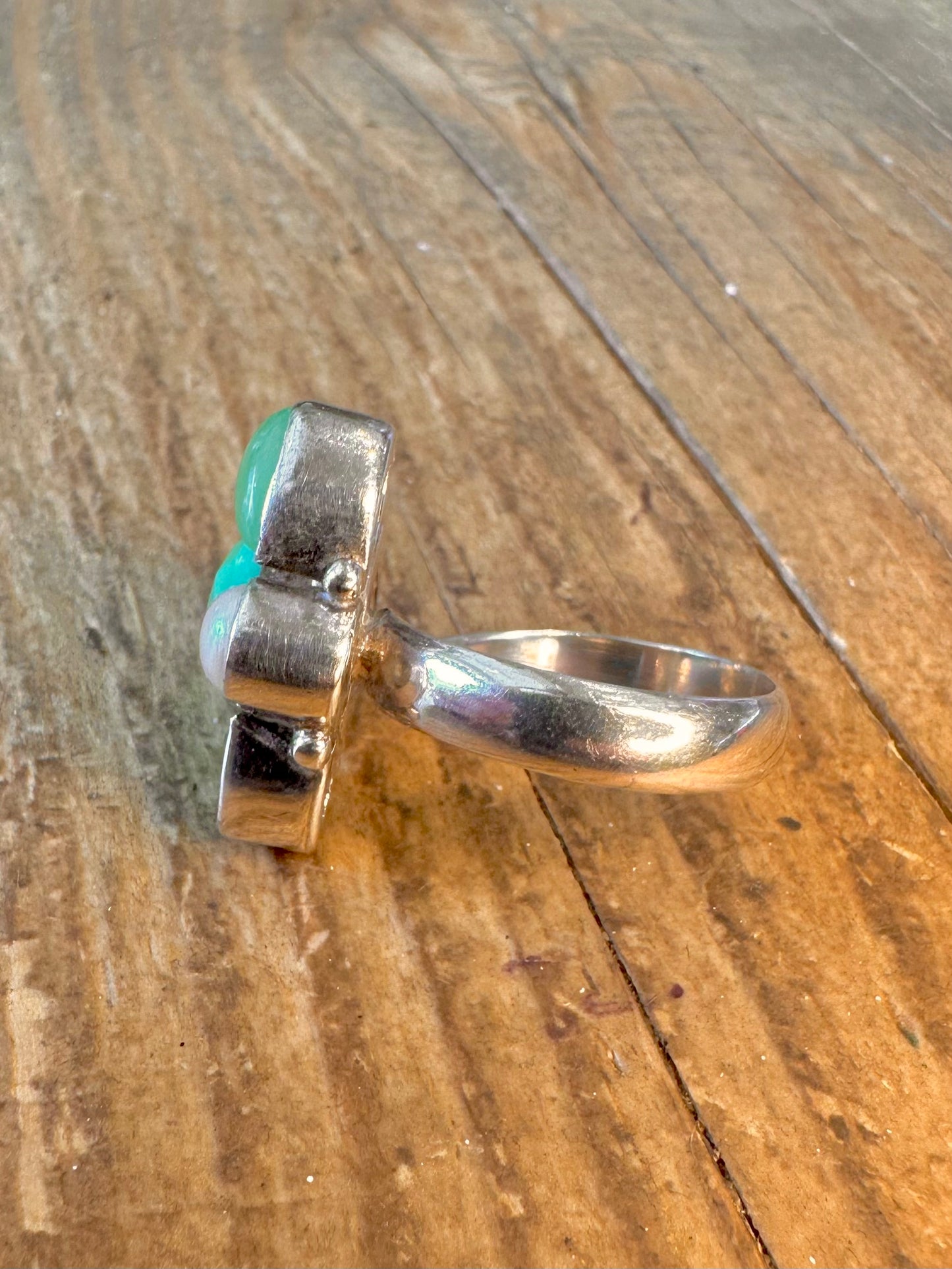 Faceted Green Stone Peridot Pearl 925 Sterling Silver Size P Ring