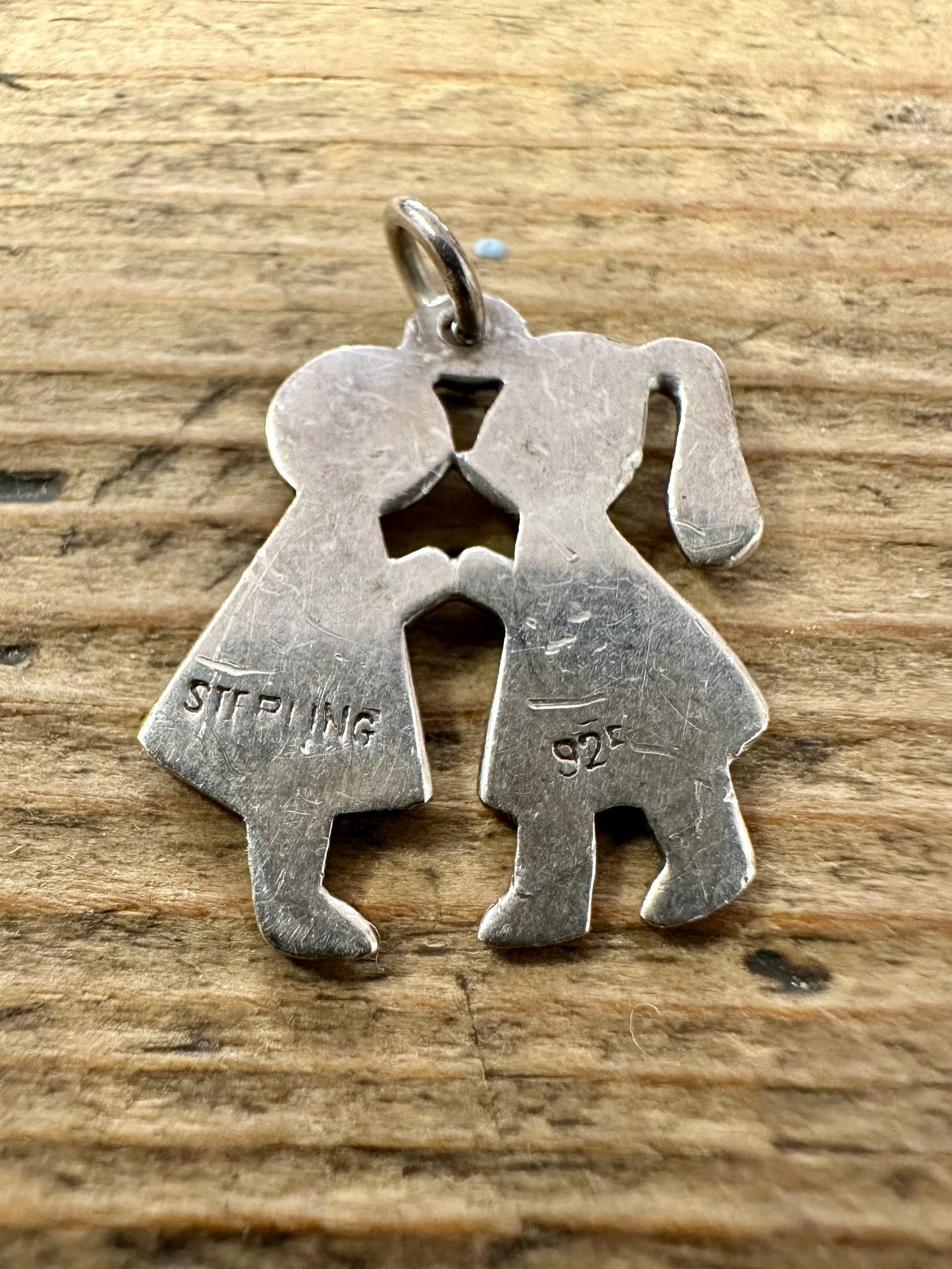 Vintage Girl and Boy Kissing 925 Sterling Silver Pendant