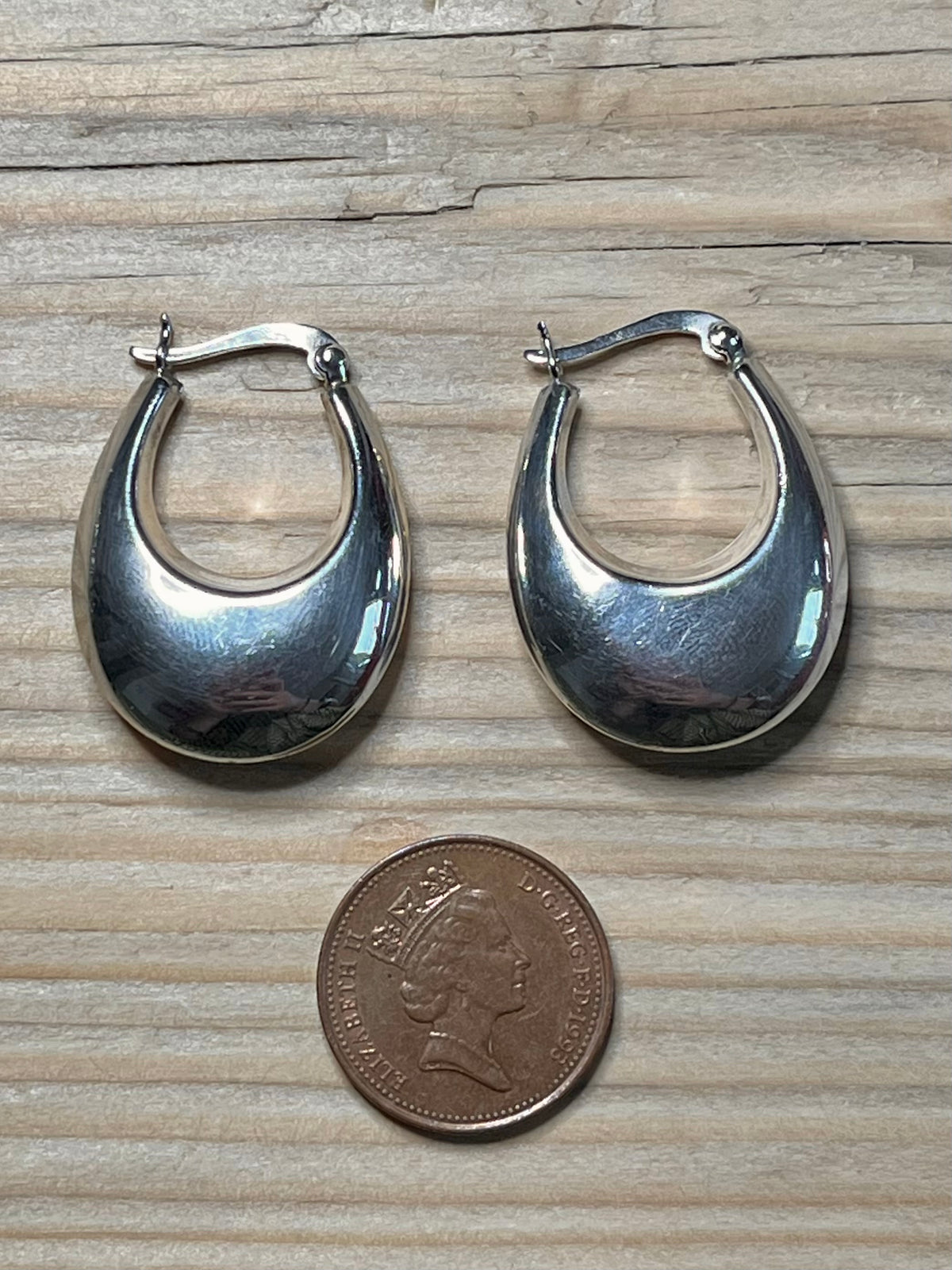 Chunky Crescent Shaped 925 Sterling Silver Hoop Earrings