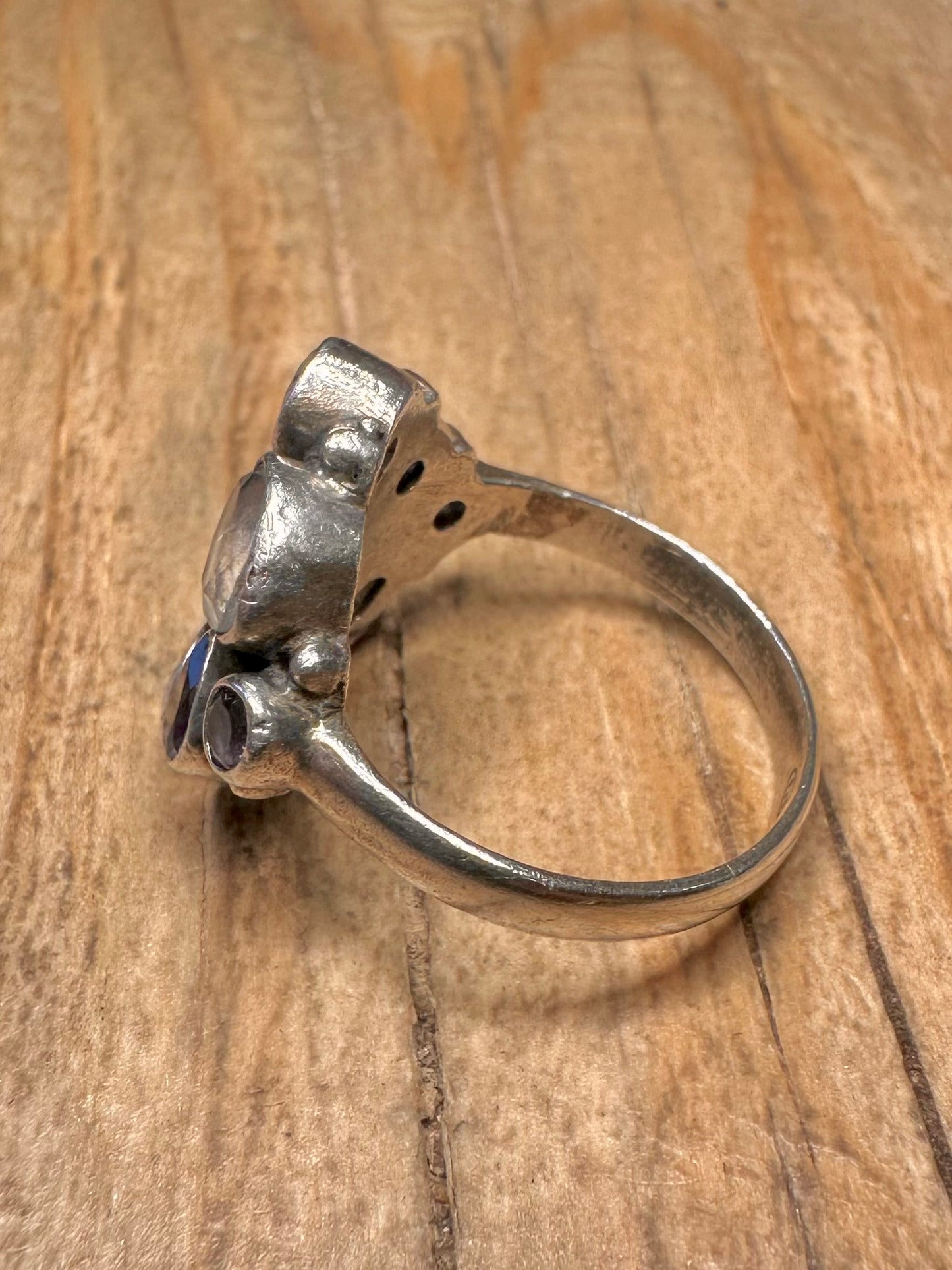 Vintage Moonstone and Amethyst 925 Sterling Silver Size R Ring