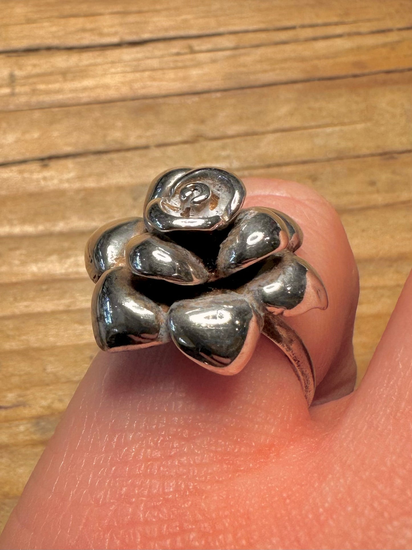 Vintage Rose Flower 925 Sterling Silver Size M1/2 Ring