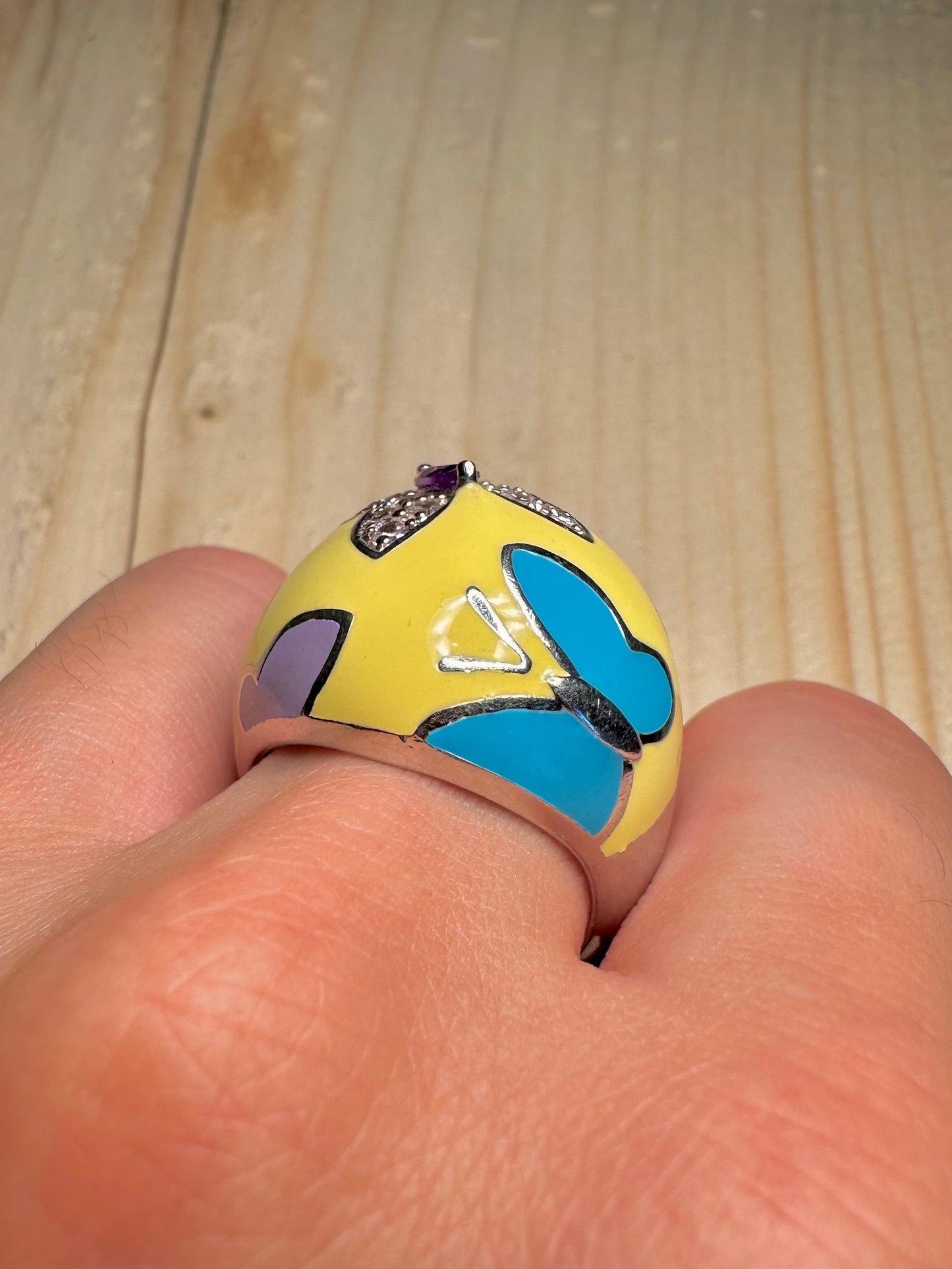 Belle Etoile Yellow Enamel Butterfly 925 Sterling Silver Size S Ring