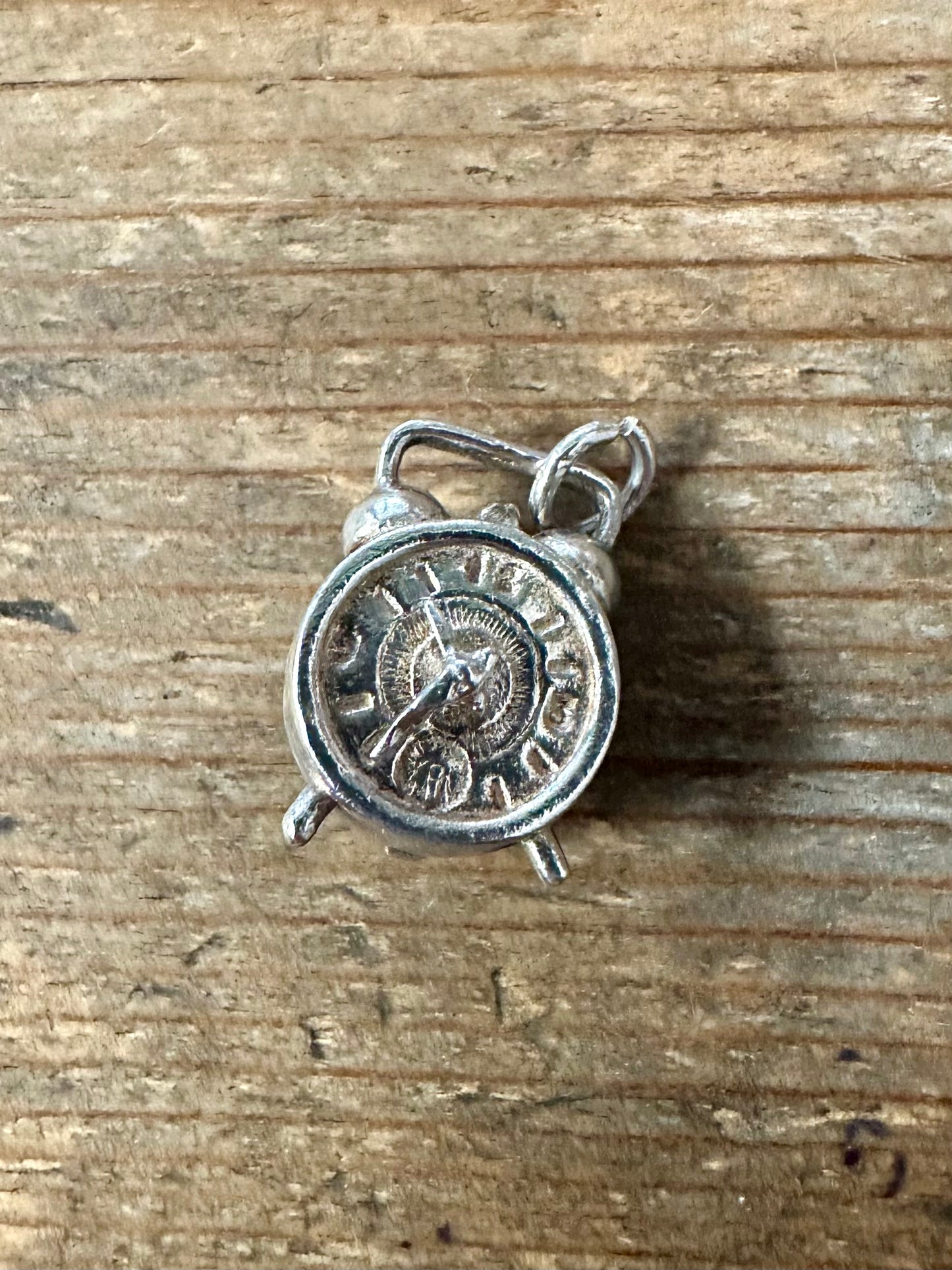 Vintage Alarm Clock 925 Silver Charm Pendant