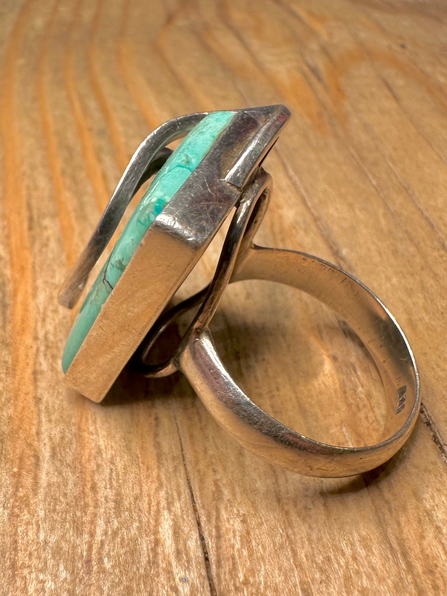 Abstract Wavy Turquoise Rectangle 925 Sterling Silver Size Q Ring