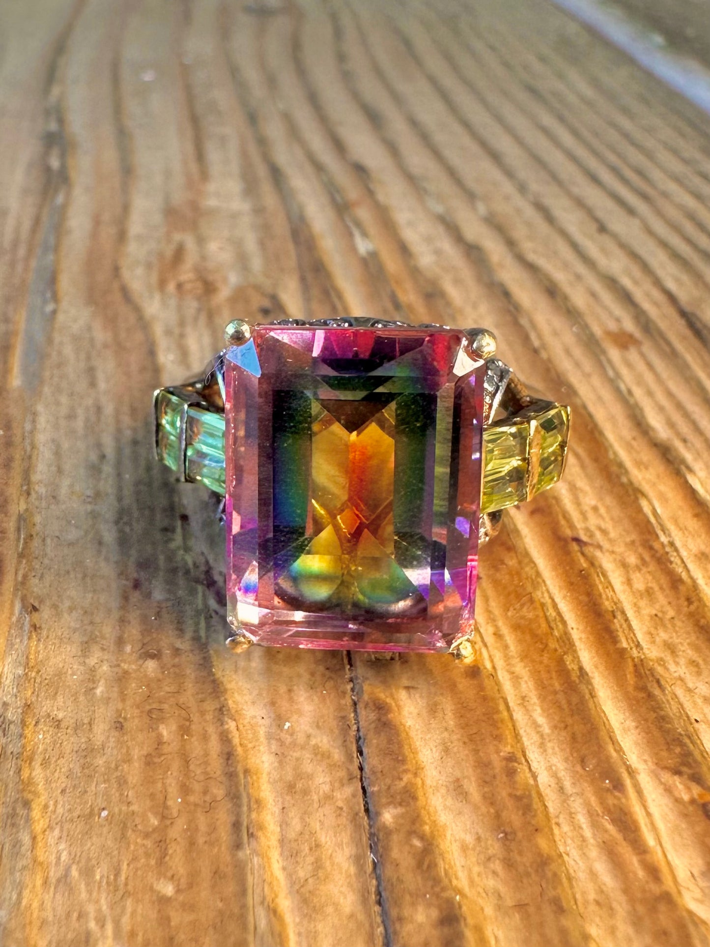 Mystic Topaz and Peridot Gold on 925 Sterling Silver Size Q1/2 Ring