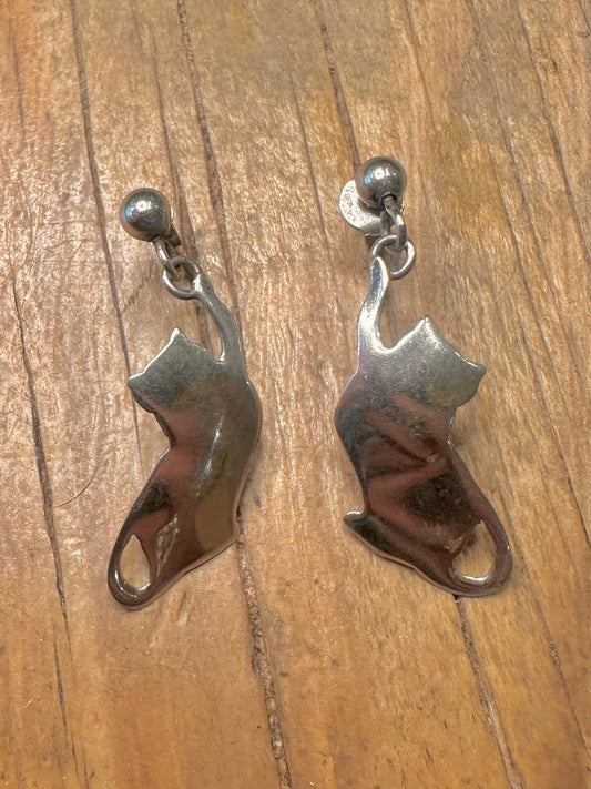 Vintage 1983 Dangle Cats 925 Sterling Silver Hallmarked Earrings