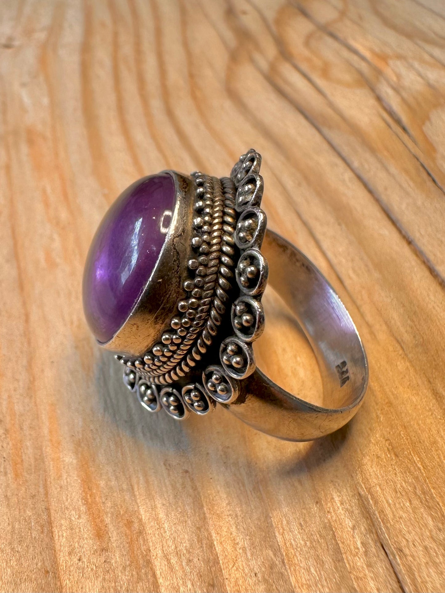 Vintage Amethyst Boho 925 Silver Size Q Ring