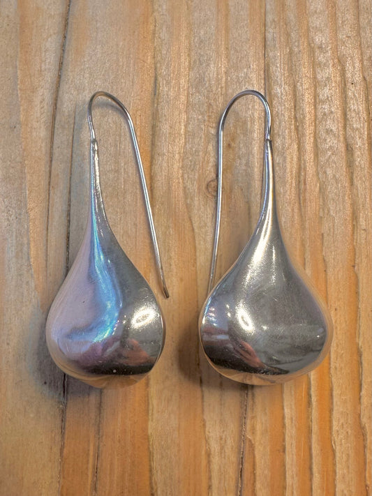 Vintage Chunky Tear Drop 925 Sterling Silver Earrings