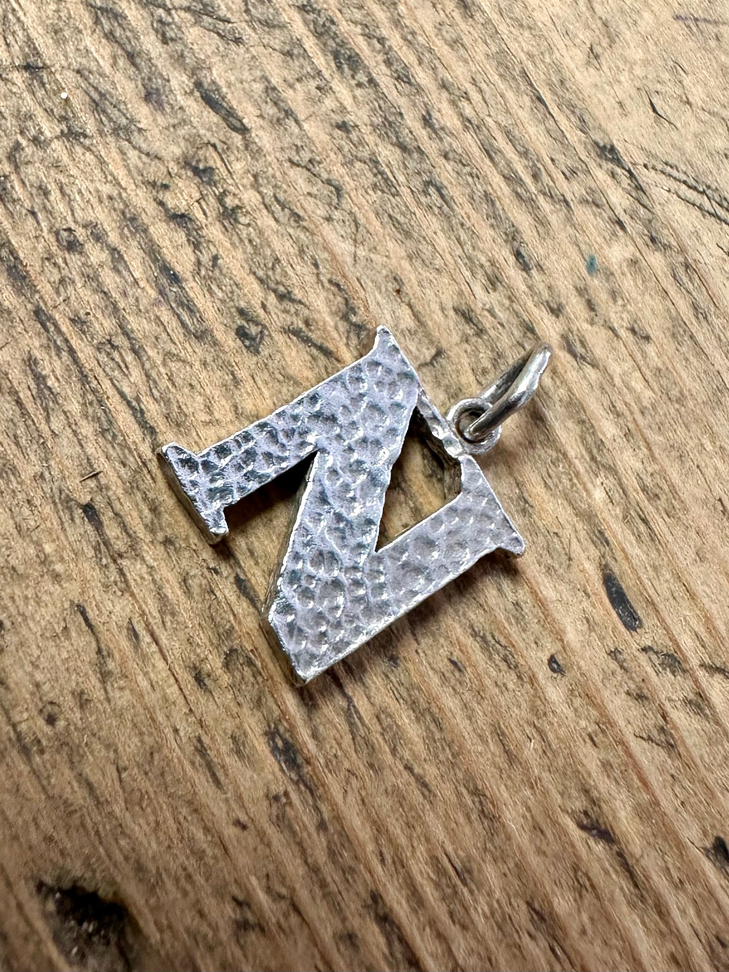 Vintage Textured Letter N Silver Pendant