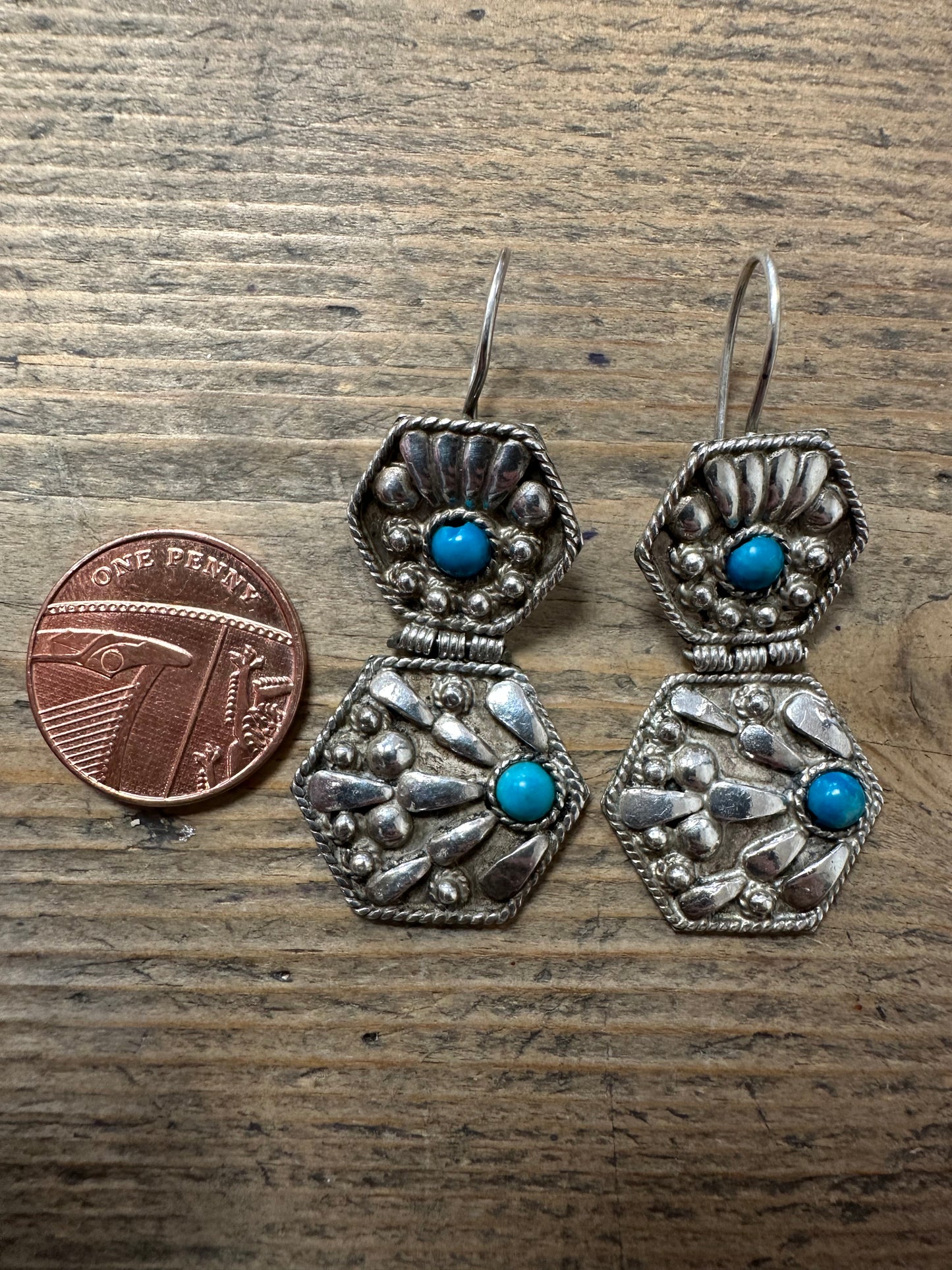 Vintage Boho Turquoise 1000 Silver Earrings