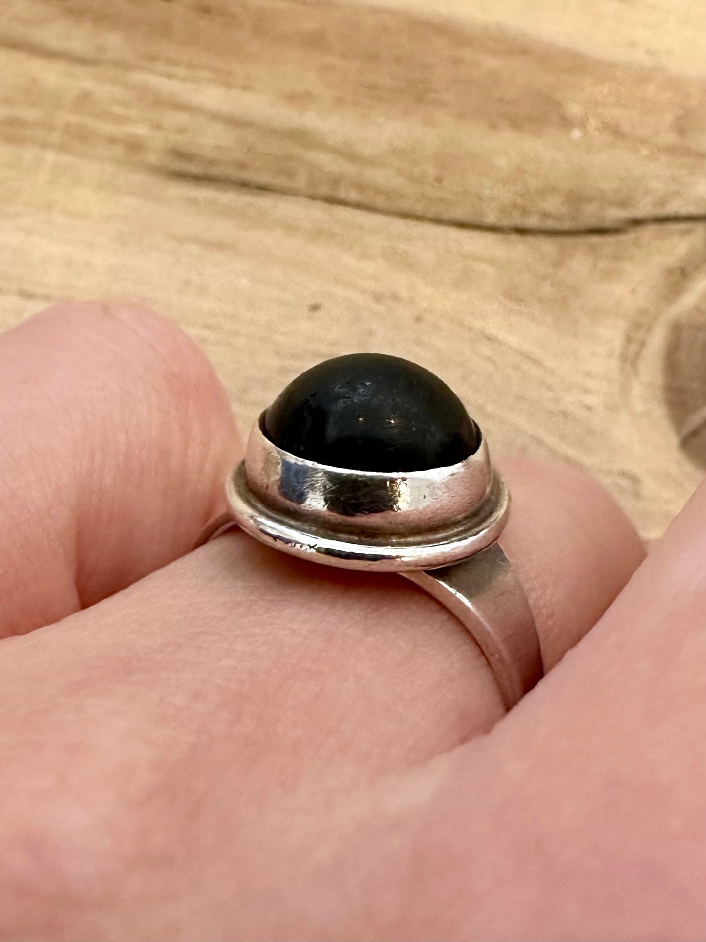 Vintage NB Black Resin Denmark 925 Silver Size O Ring