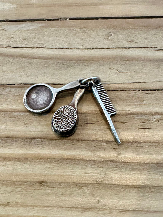 Vintage Comb Mirror and Brush 925 Silver Charm Pendant