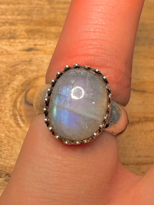 Modernist 2001 Moonstone 925 Silver Size J1/2 Ring