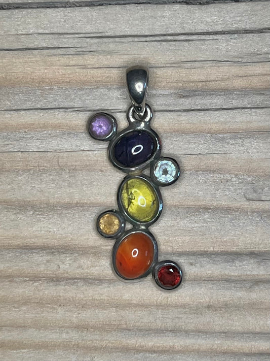 Seven Chakra Gemstone 925 Sterling Silver Pendant