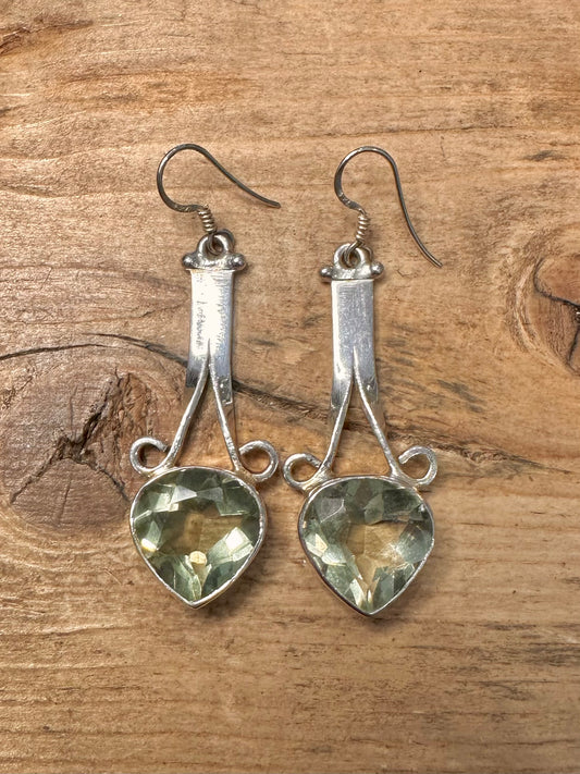 Vintage Green Amethyst Dangle 925 Silver Earrings