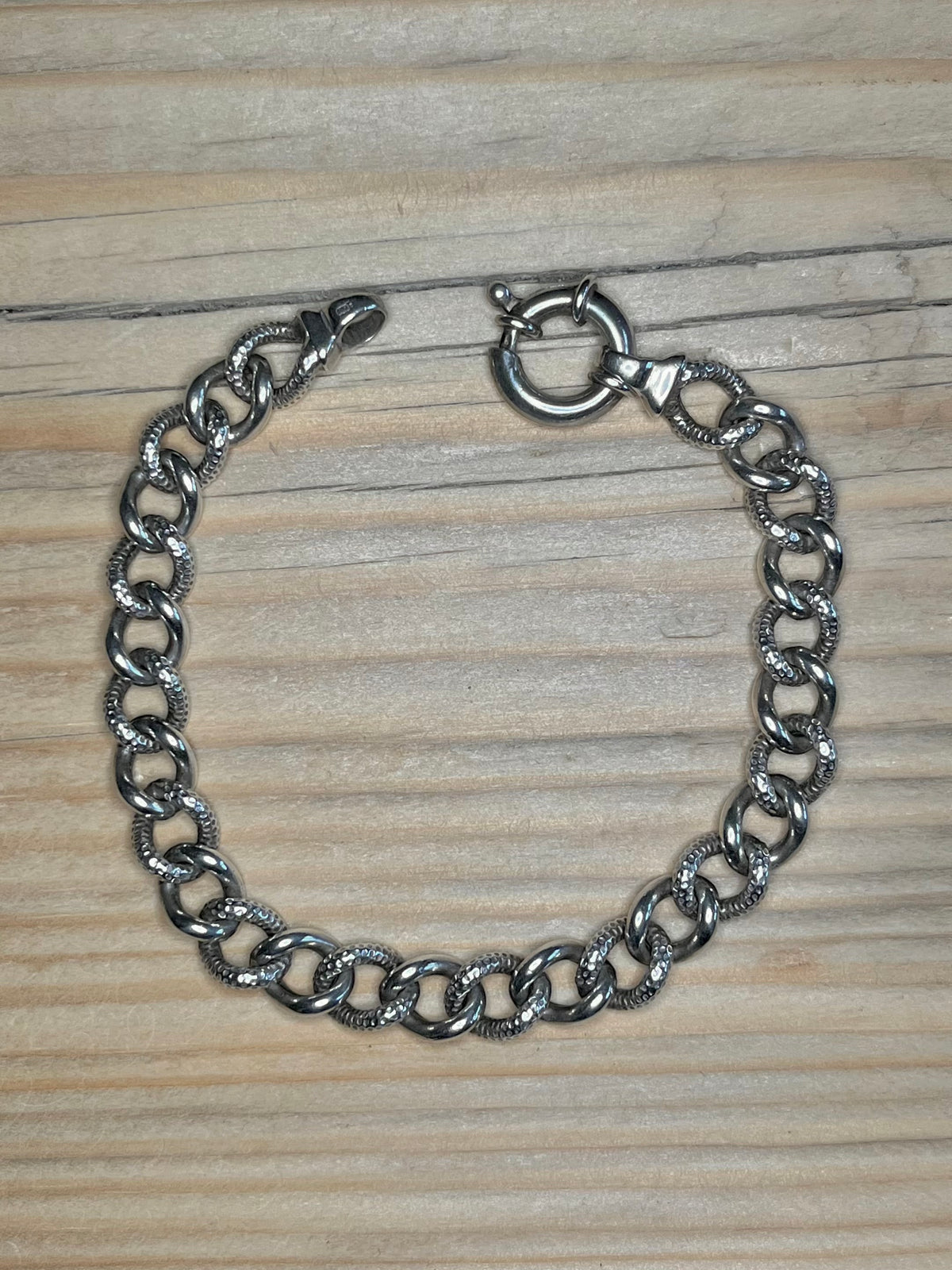 Chunky Textured Curb Link Spring Ring Clasp 925 Sterling Silver 7.5 inch Bracelet