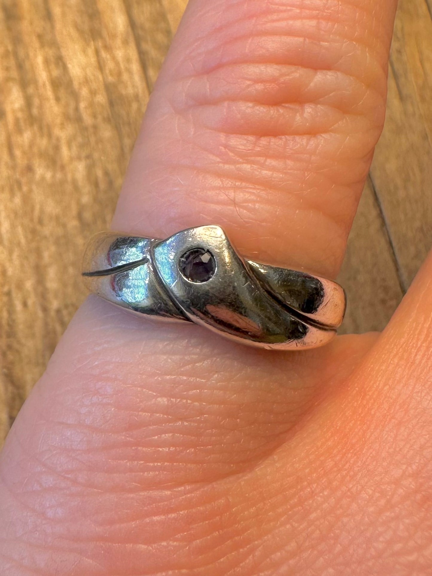 Abstrakter blauer Stein 835er Silber Ring Größe N1/2