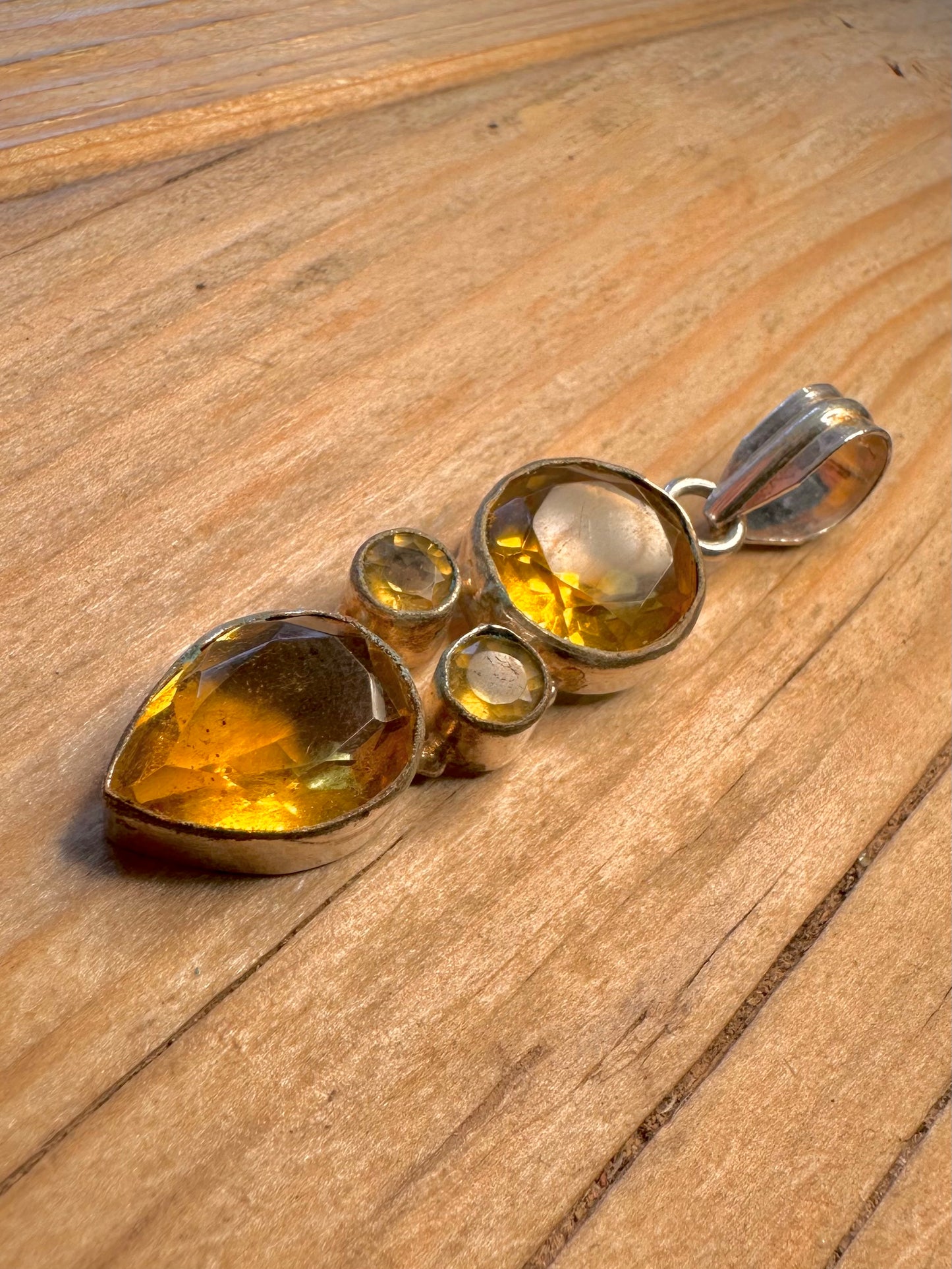 Vintage Orange Yellow Citrine 925 Sterling Silver Pendant