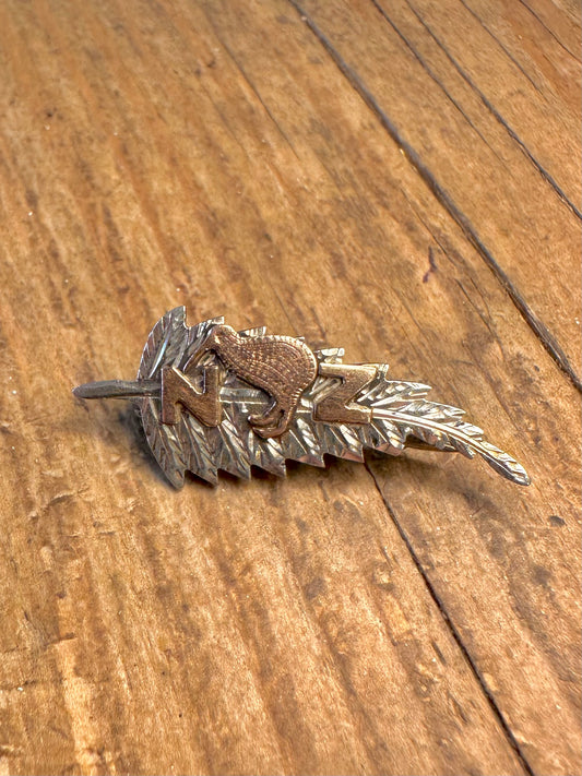 New Zealand Kiwi Fern Leaf Gold Plated on 925 Sterling Silver Brooch