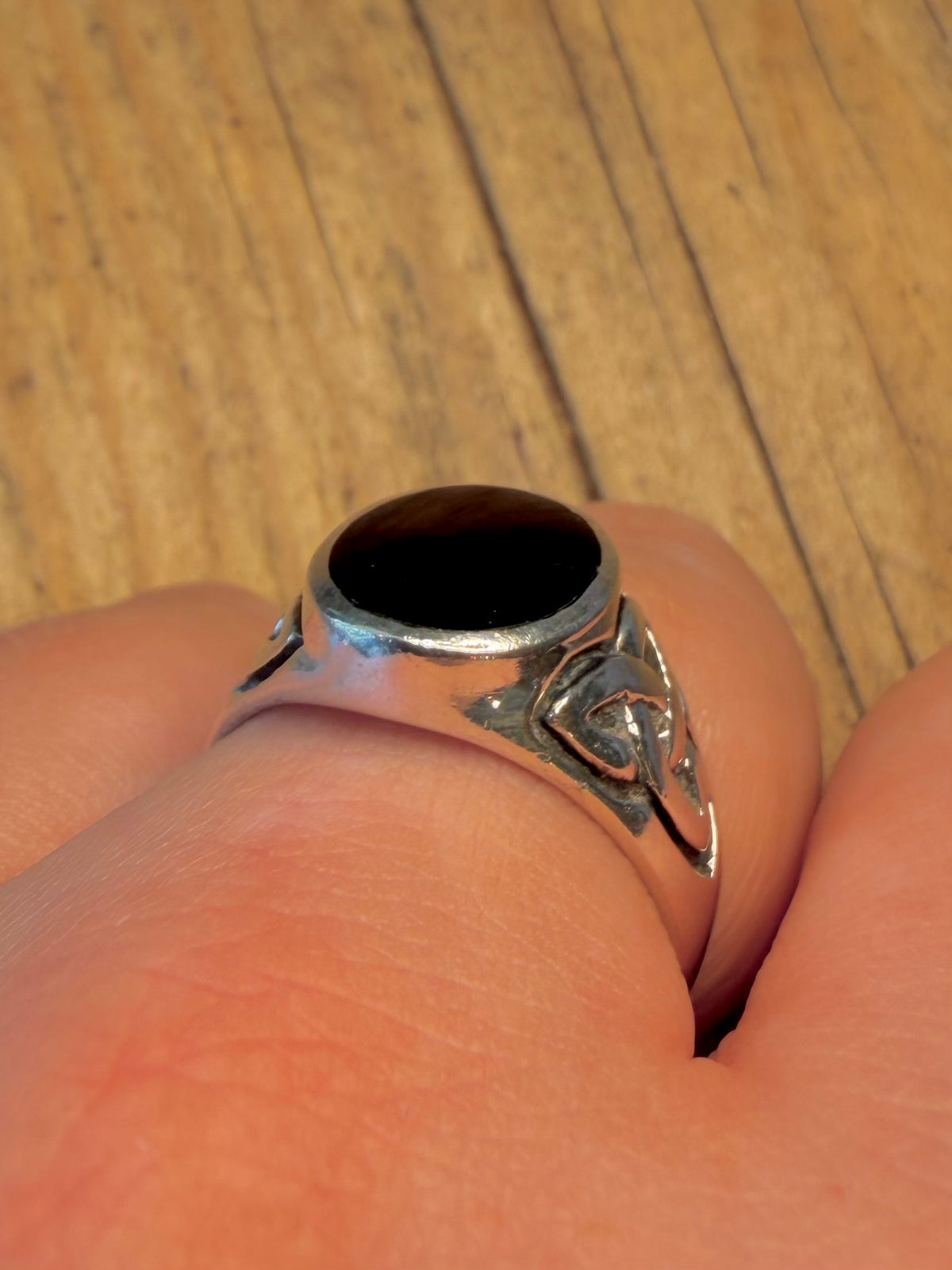 Black Stone Celtic Signet 925 Sterling Silver Size T1/2 Ring