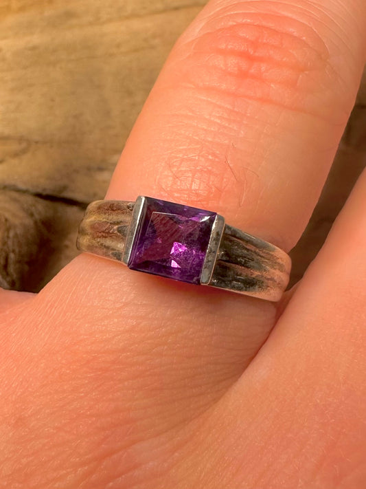 Modern Purple CZ 925 Silver Size P Ring