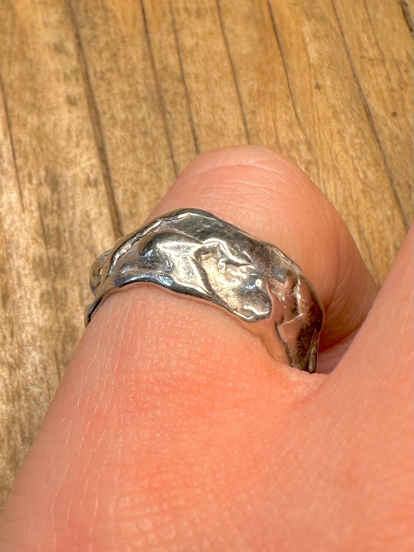 Modernist klobiger, strukturierter Ring aus 925er Sterlingsilber, punziert, Größe L