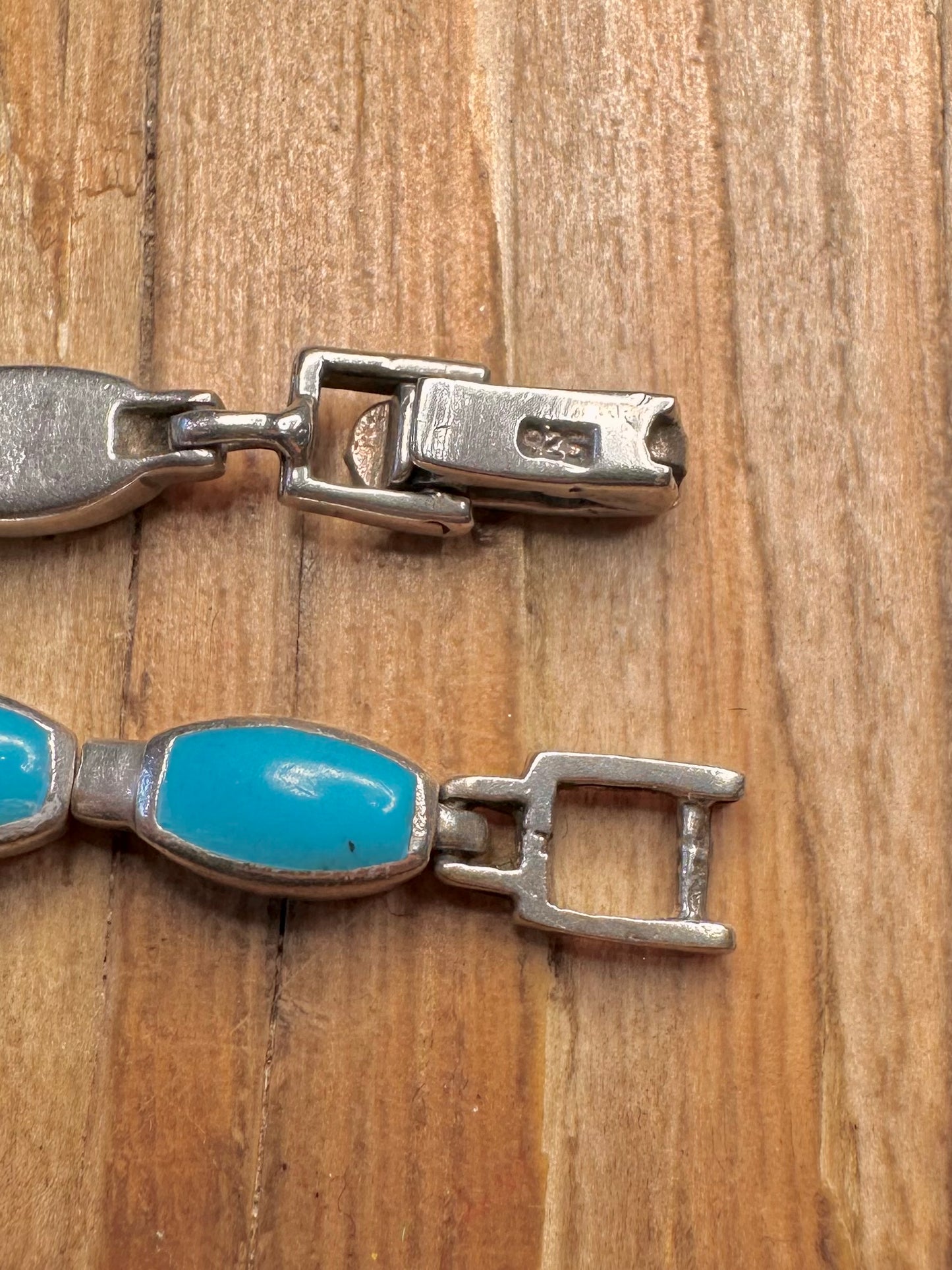 Vintage Turquoise Link 925 Sterling Silver 7.5 inch Bracelet