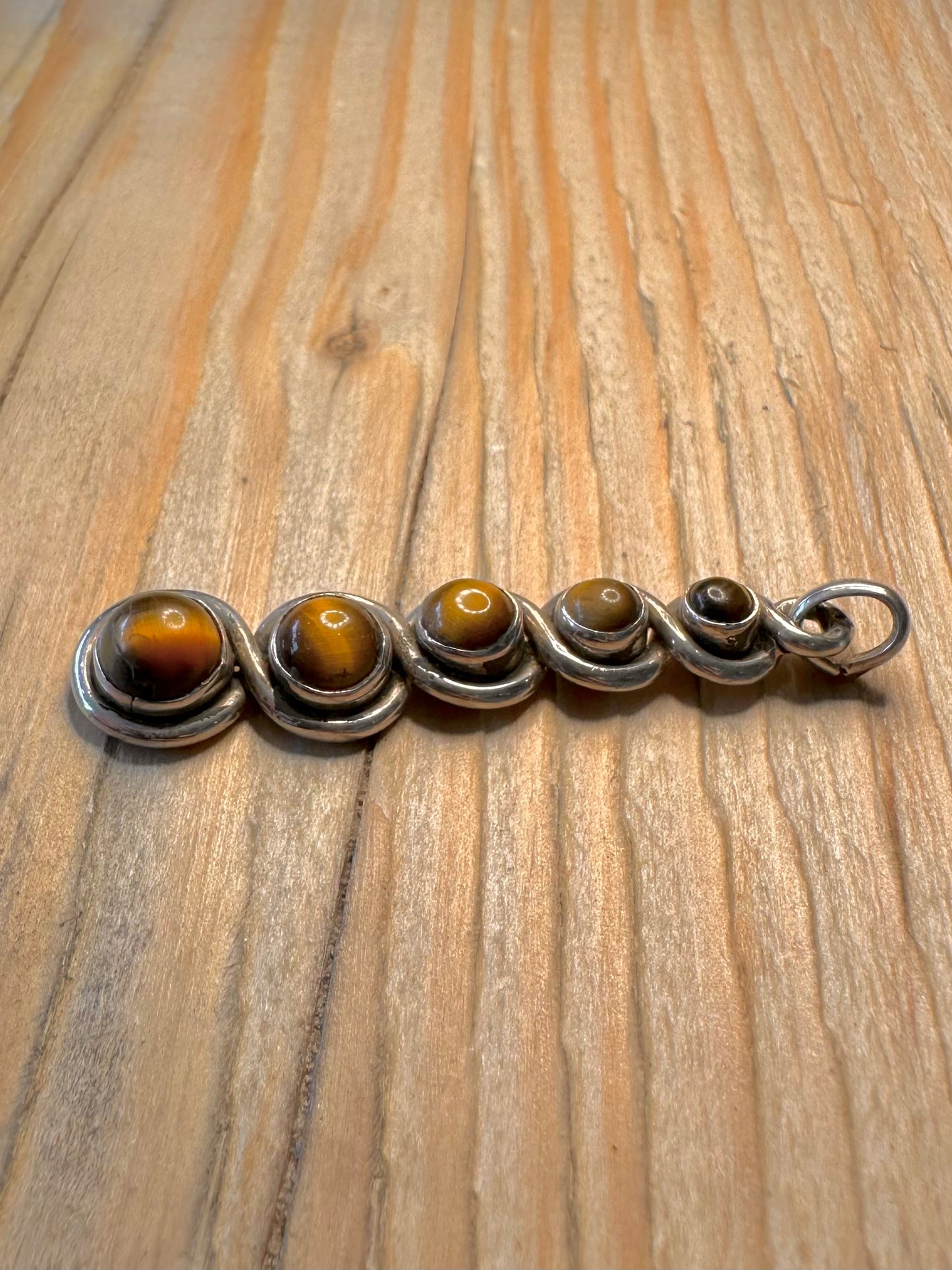 Vintage Tigers Eye Spiral 925 Silver Pendant