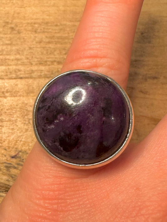 Vintage Purple Charoite Circle 925 Silver Size M Ring
