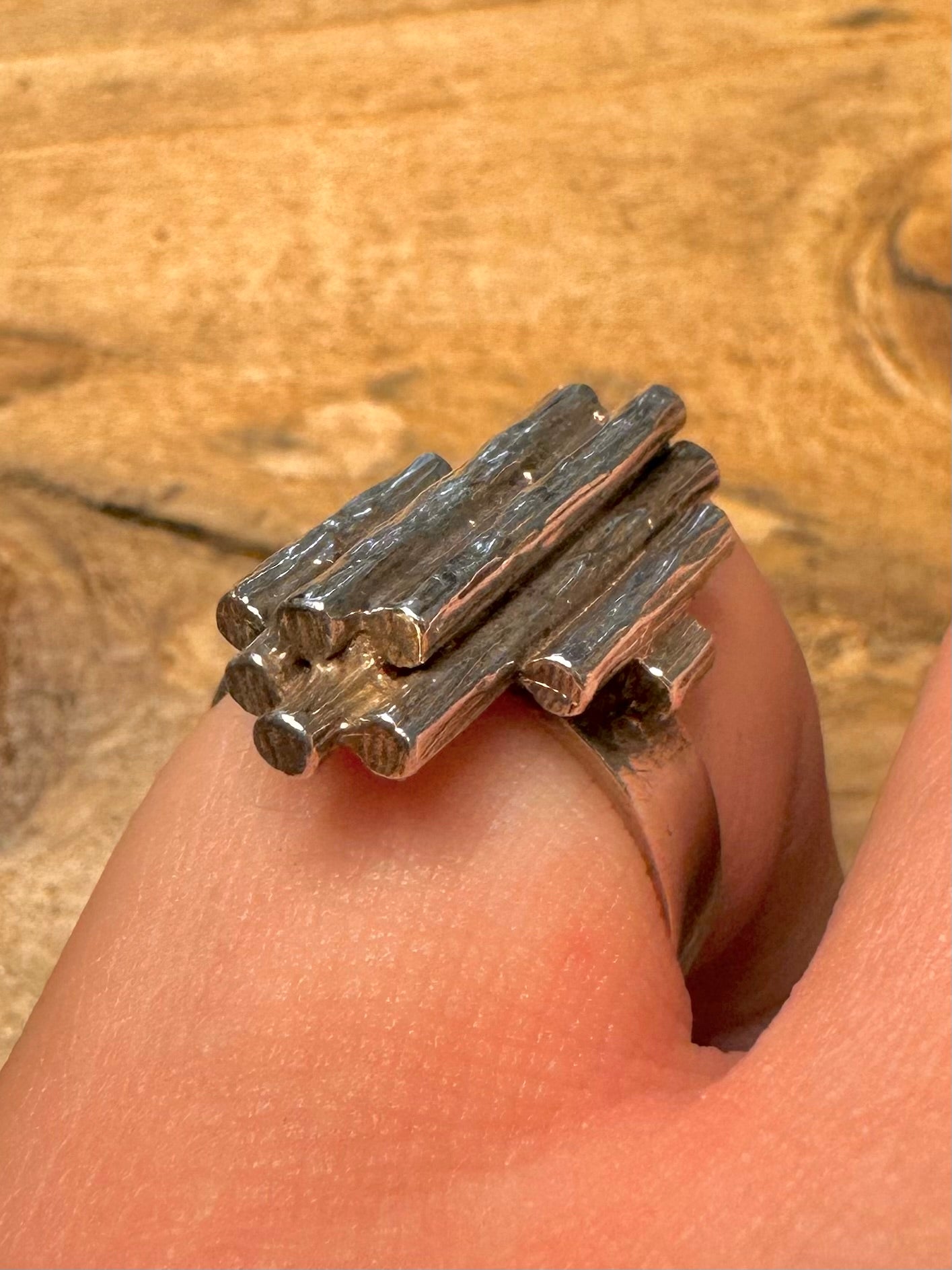 Abstract Brutalist Pillars 925 Silver Size Size M Ring