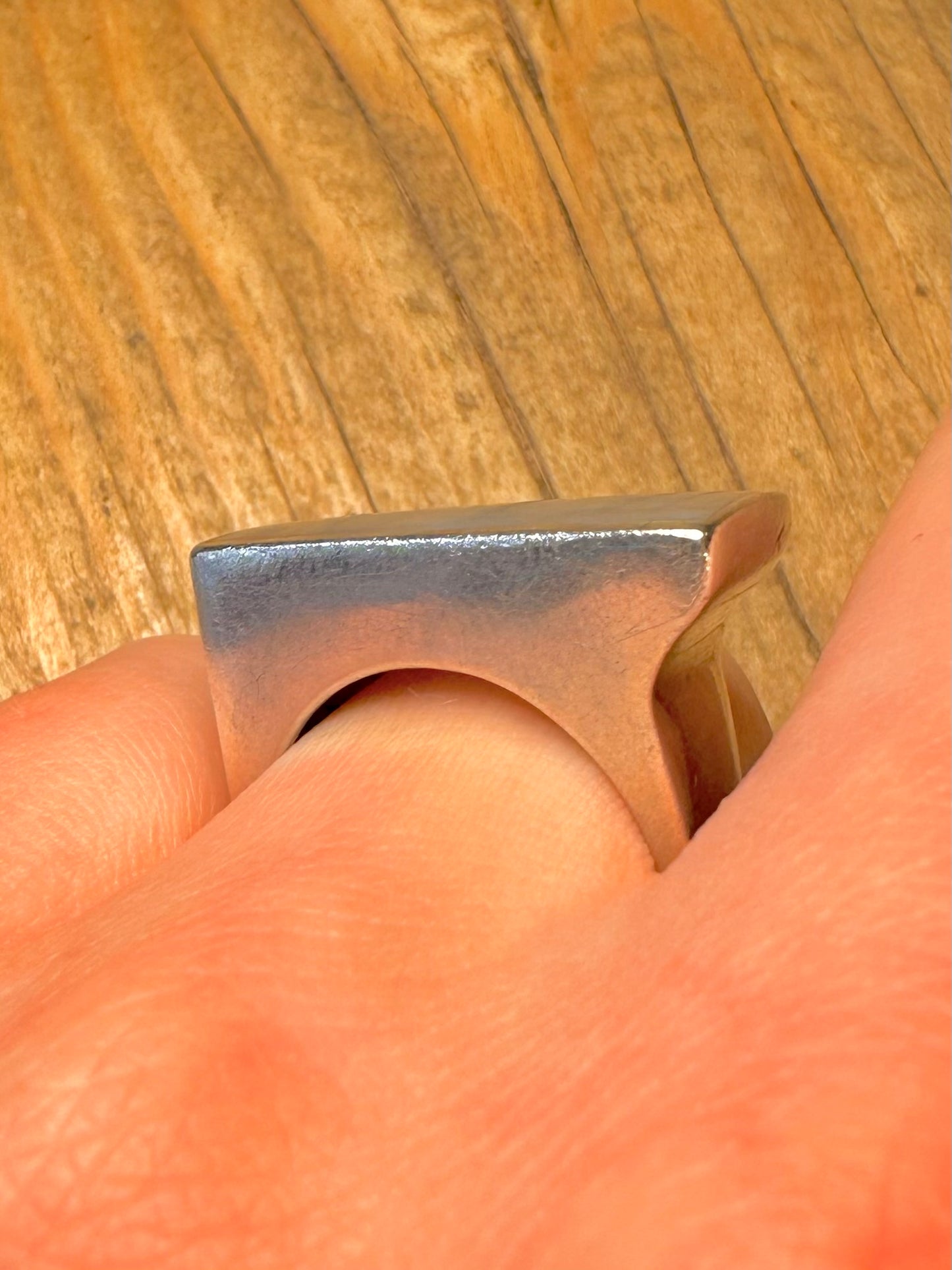 Modernist Mother of Pearl Bar 925 Sterling Silver Size R Ring
