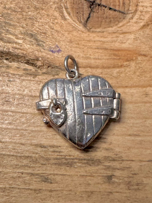 Vintage Heart Padlock Shaped Locket 925 Silver Pendant