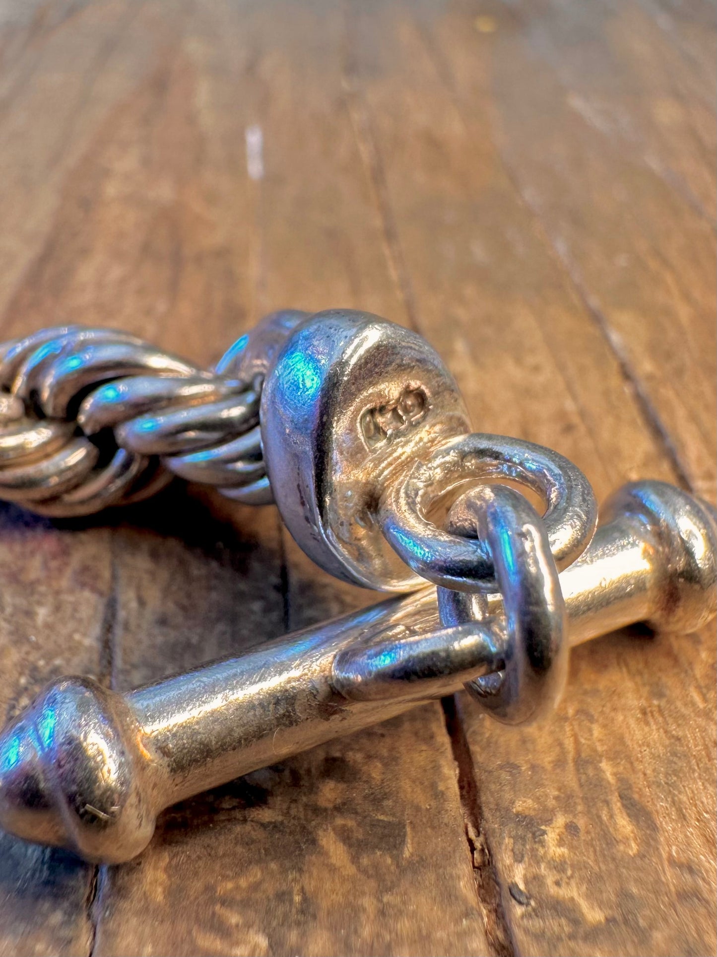 Chunky Rope Chain T Bar Clasp 925 Sterling Silver 18 inch Necklace