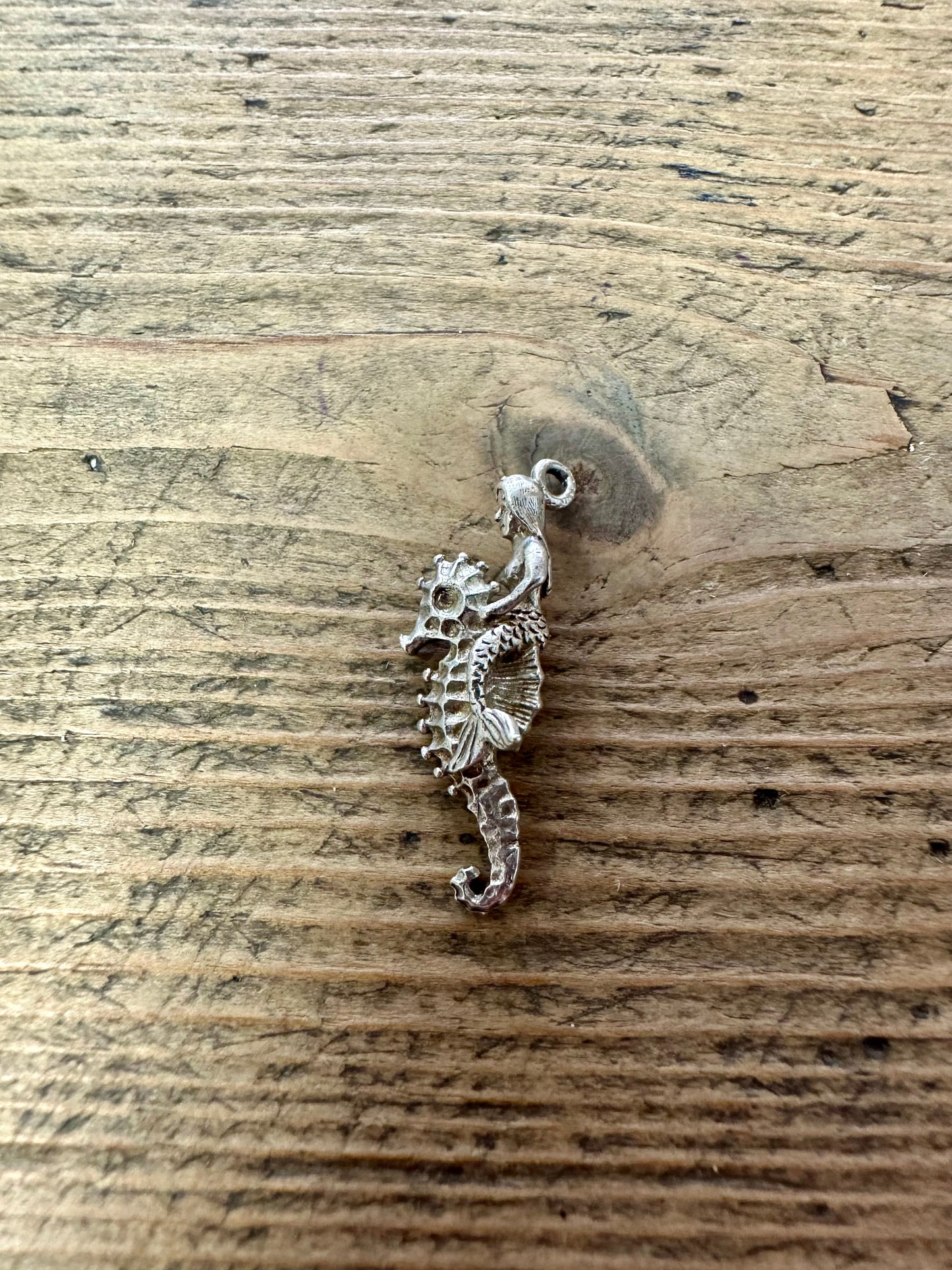 Vintage 1967 Mermaid and Seahorse 925 Silver Charm Pendant