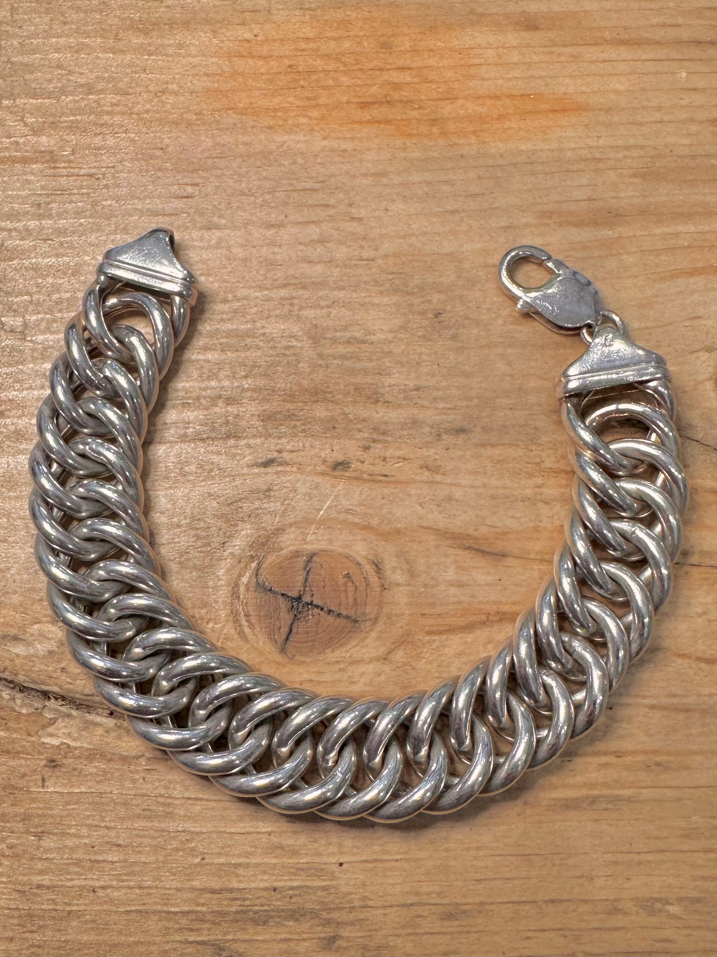 Abstract Chunky Double Link Curb Chain 925 Silver 8 inch Bracelet
