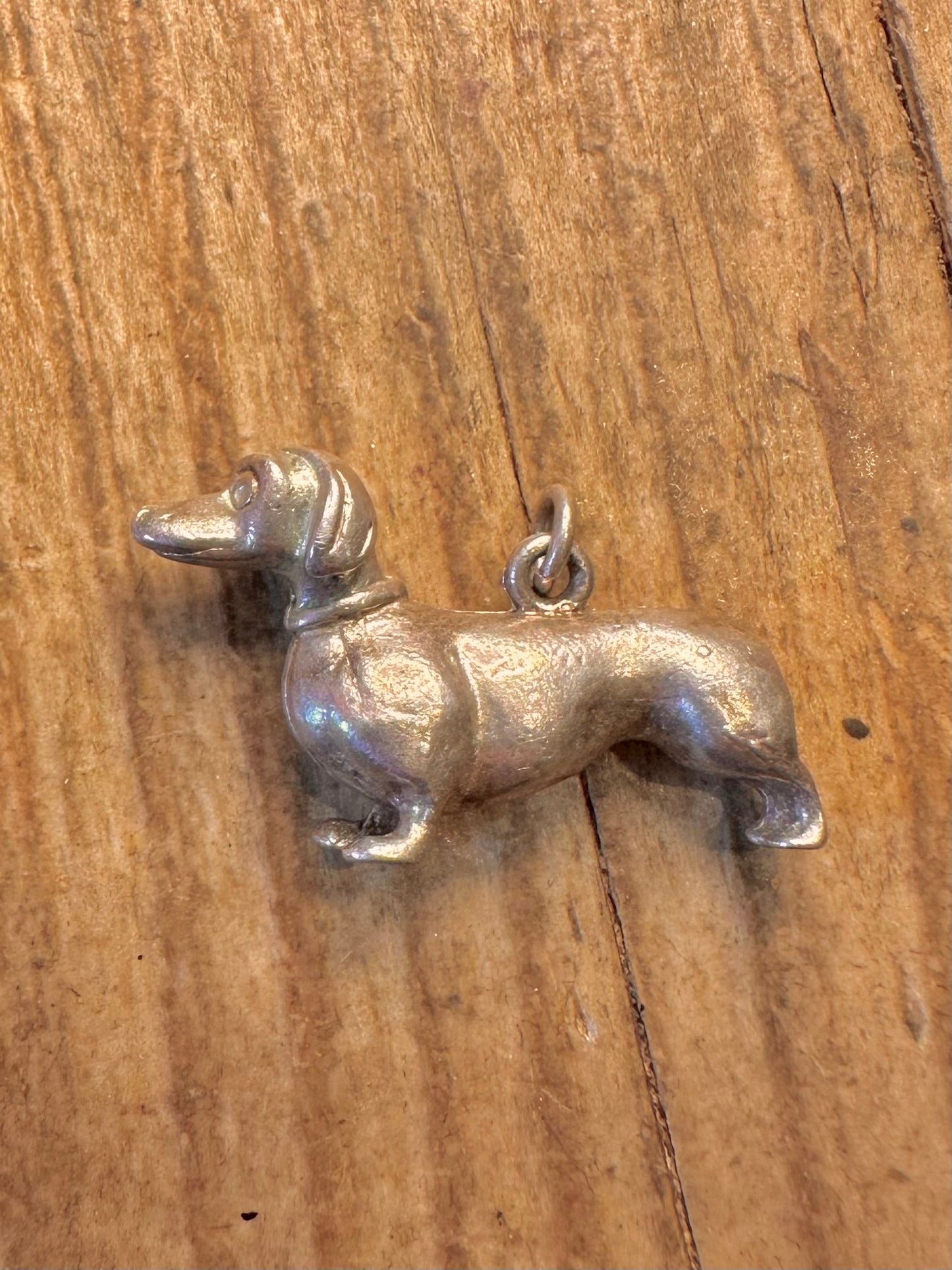 Massiver Dackel 925 Sterling Silber Charm-Anhänger